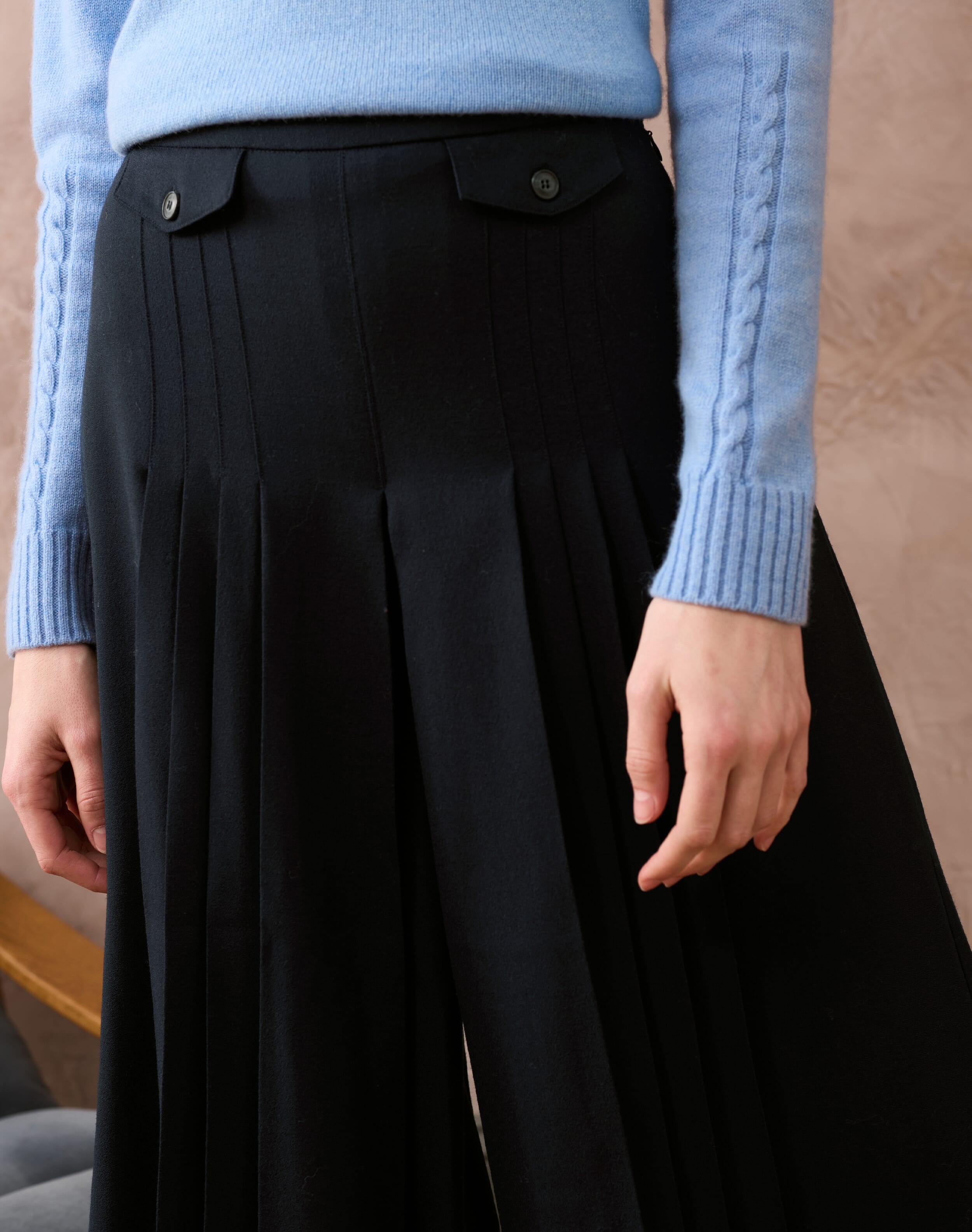 Black Wool Crepe Culottes | Women's Skirts | Brora Sale