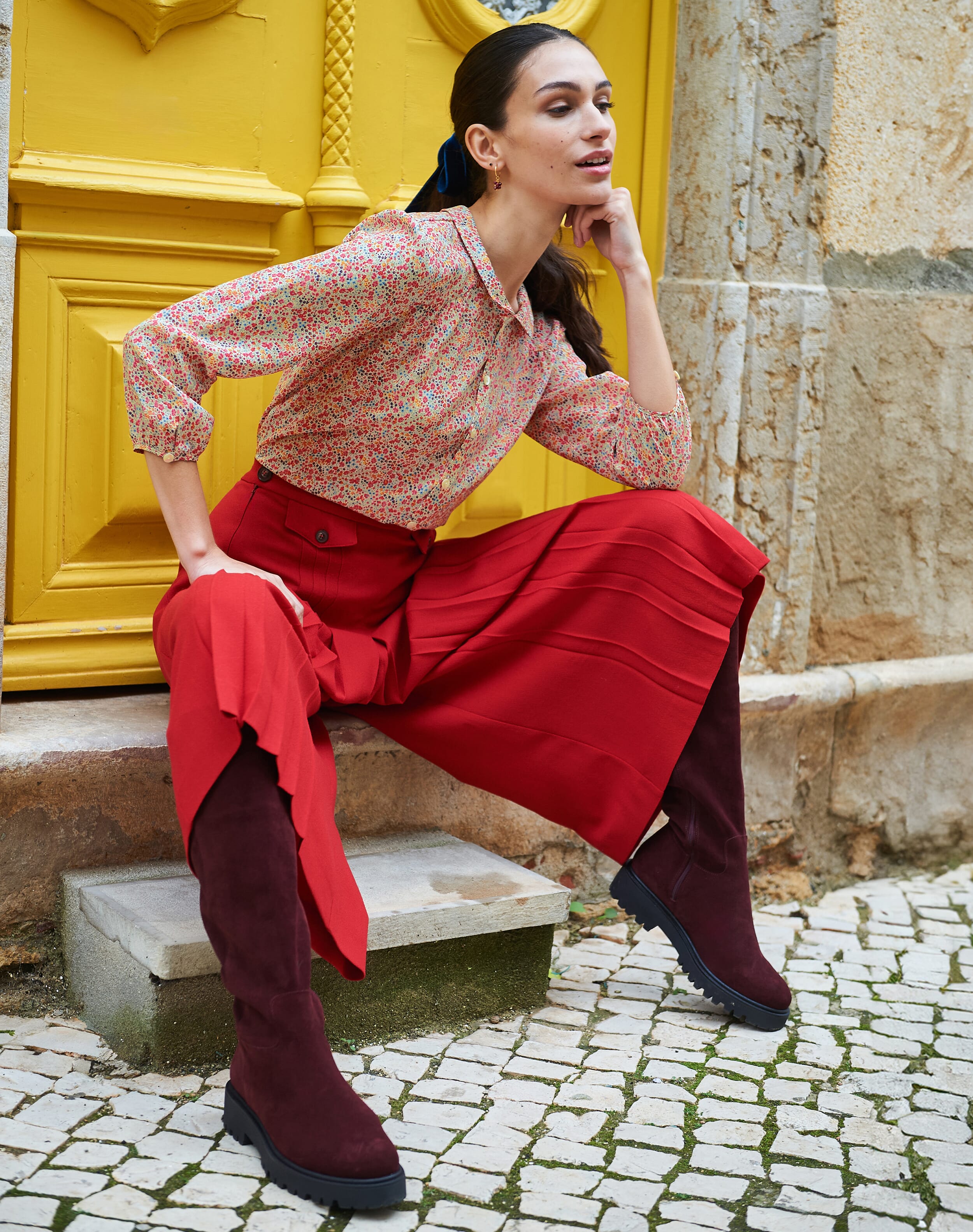 Wool Crepe Culottes Crimson