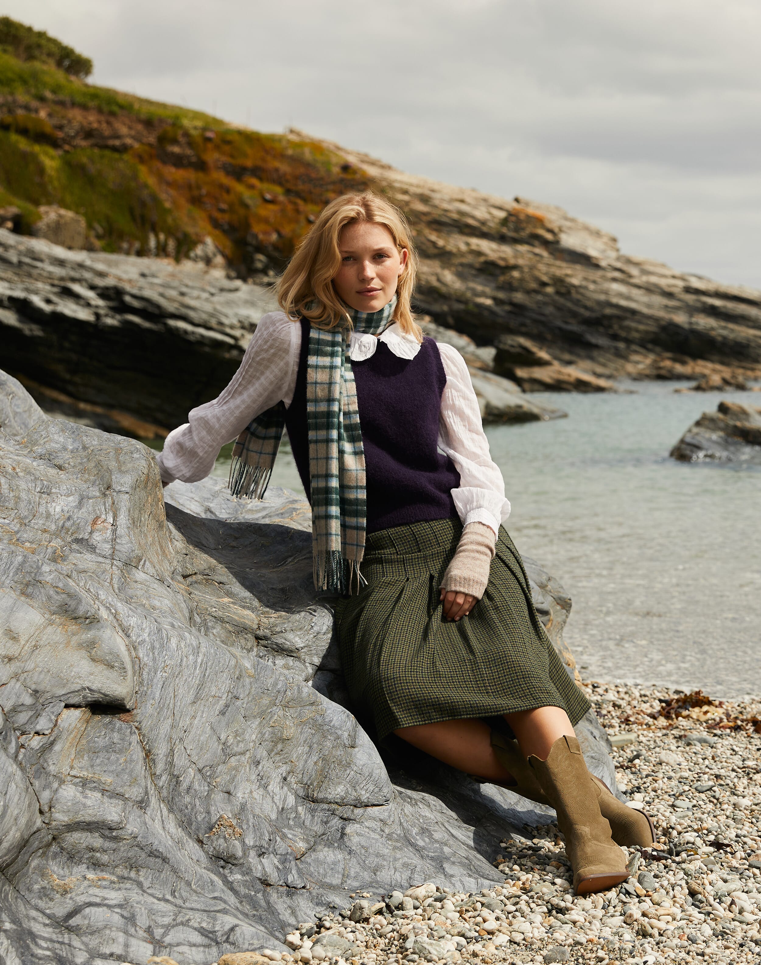 Brora wool plaid skirt best sale