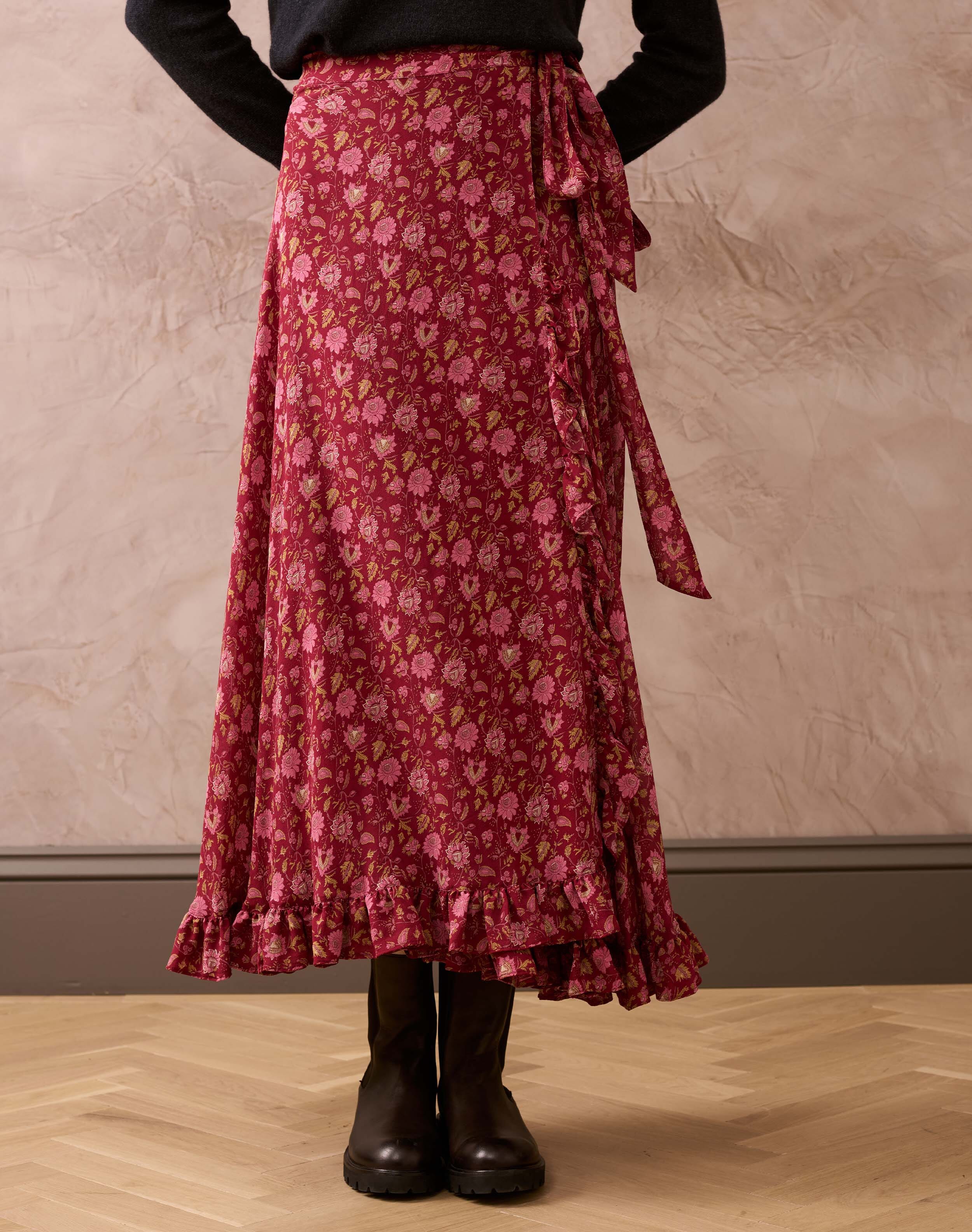スカート Vintage floral frill maxi skirt red 30634243_59554573_600.jpg