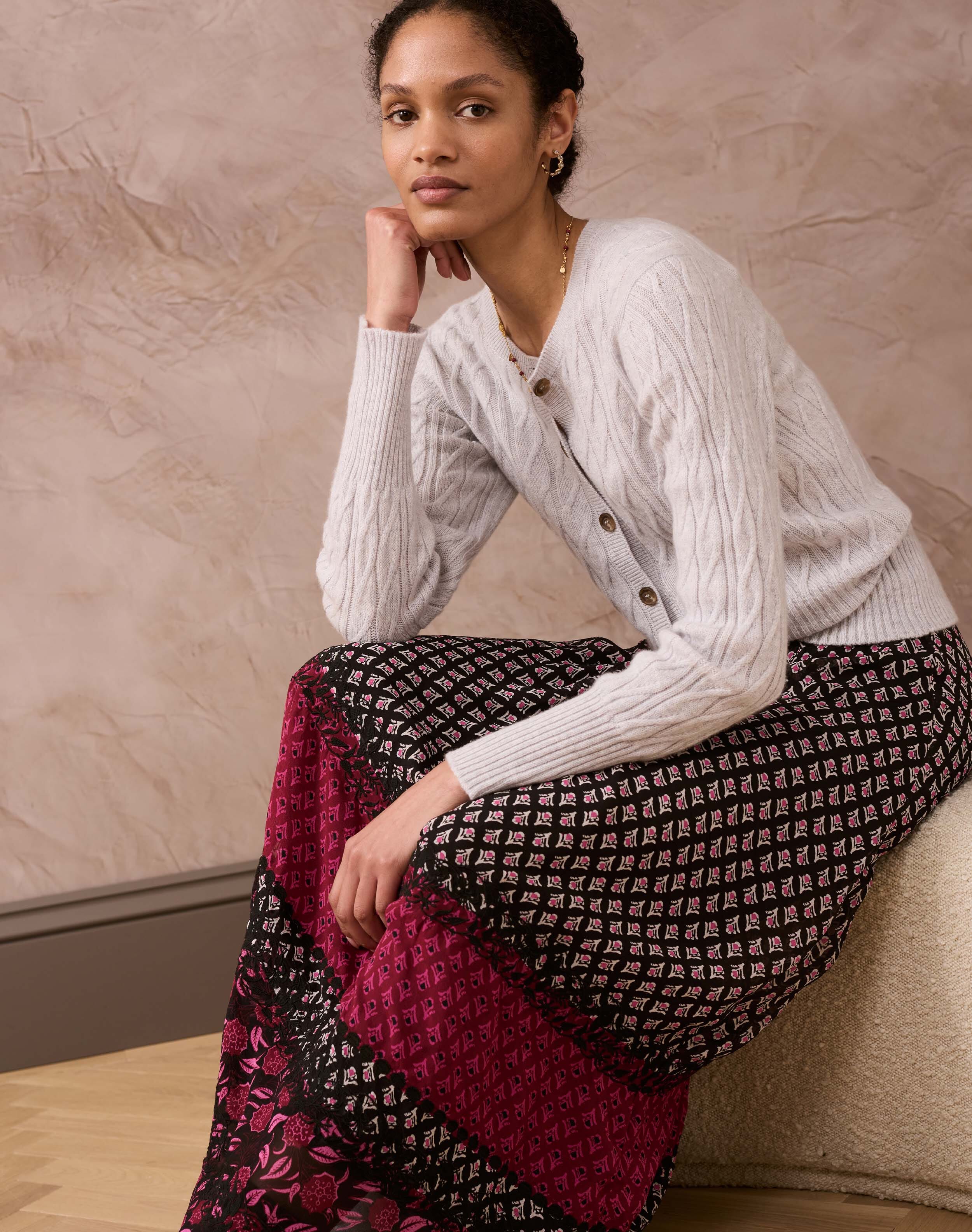 Brora Silk Folk Patchwork Skirt Black & plum for Women  - Size: 6