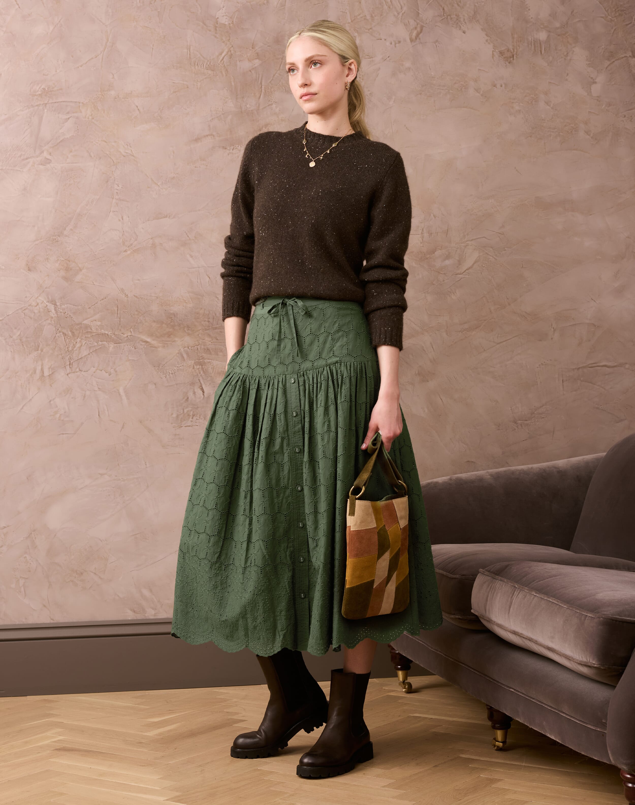 Brora Broderie Anglaise Skirt Dark