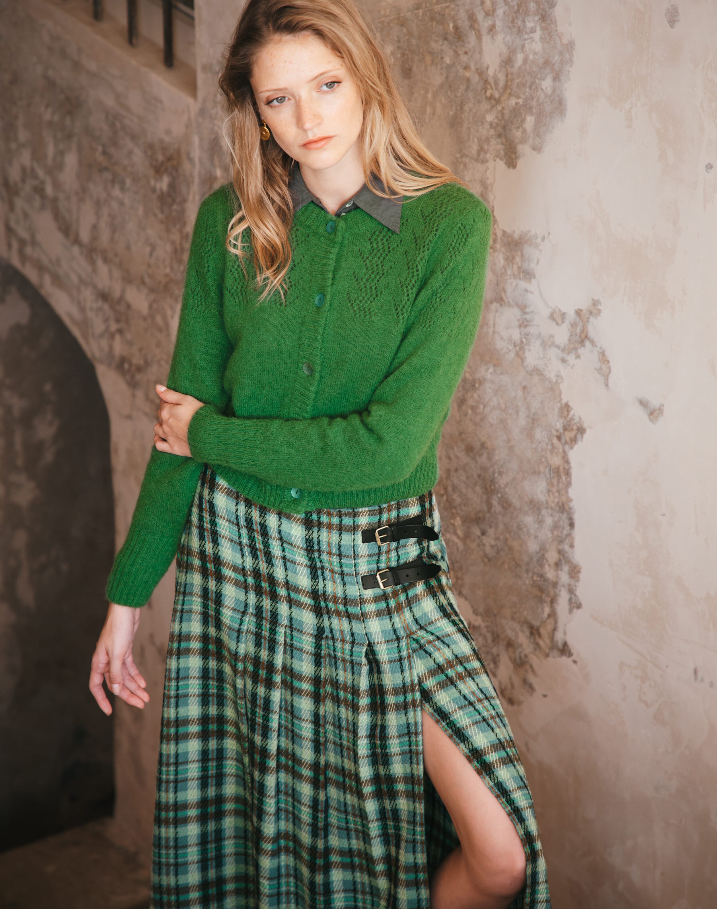 Brora Plaid Pleated Kilt Lichen  - Size: 18