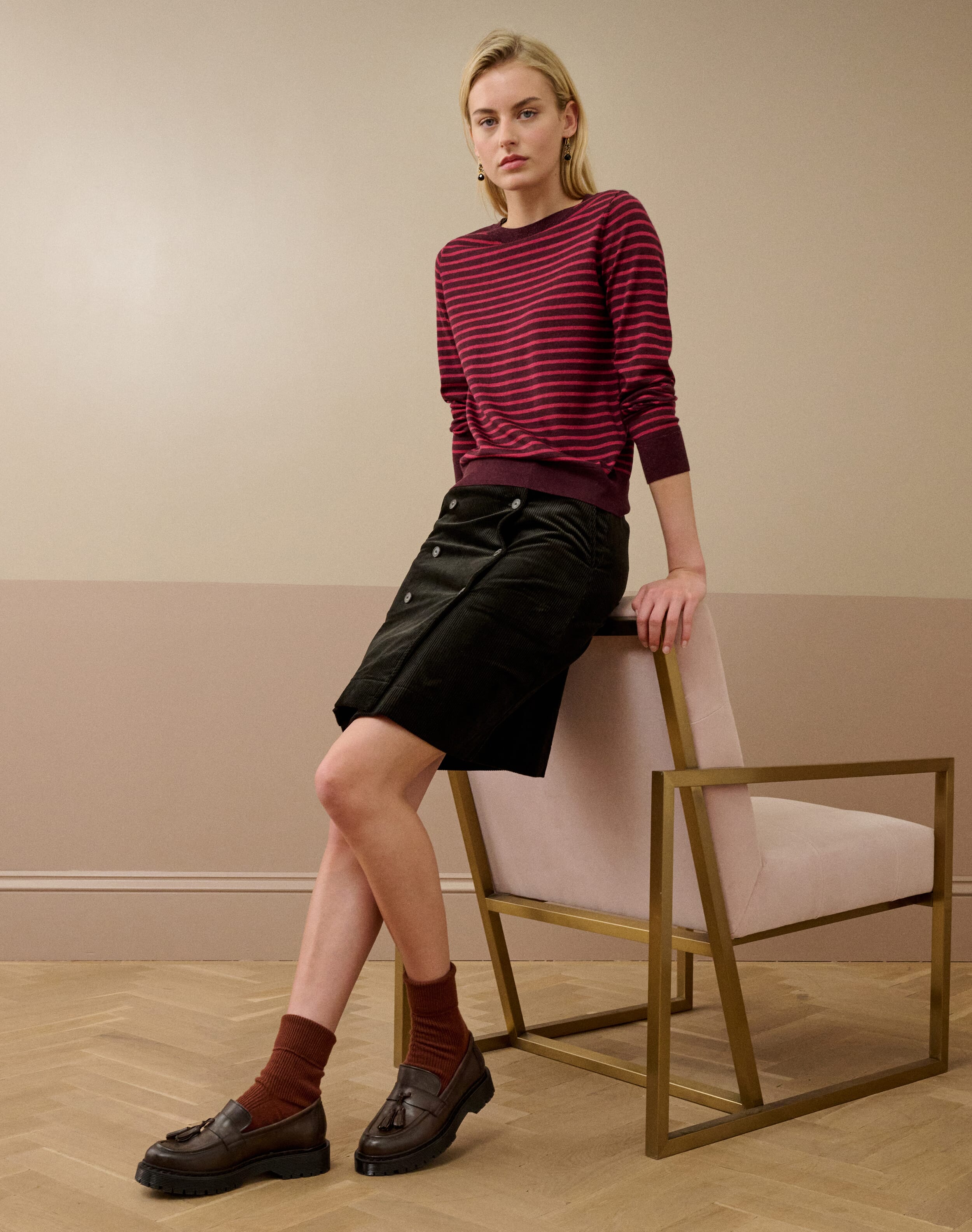 Brora Organic Cotton Corduroy Skirt Seaweed