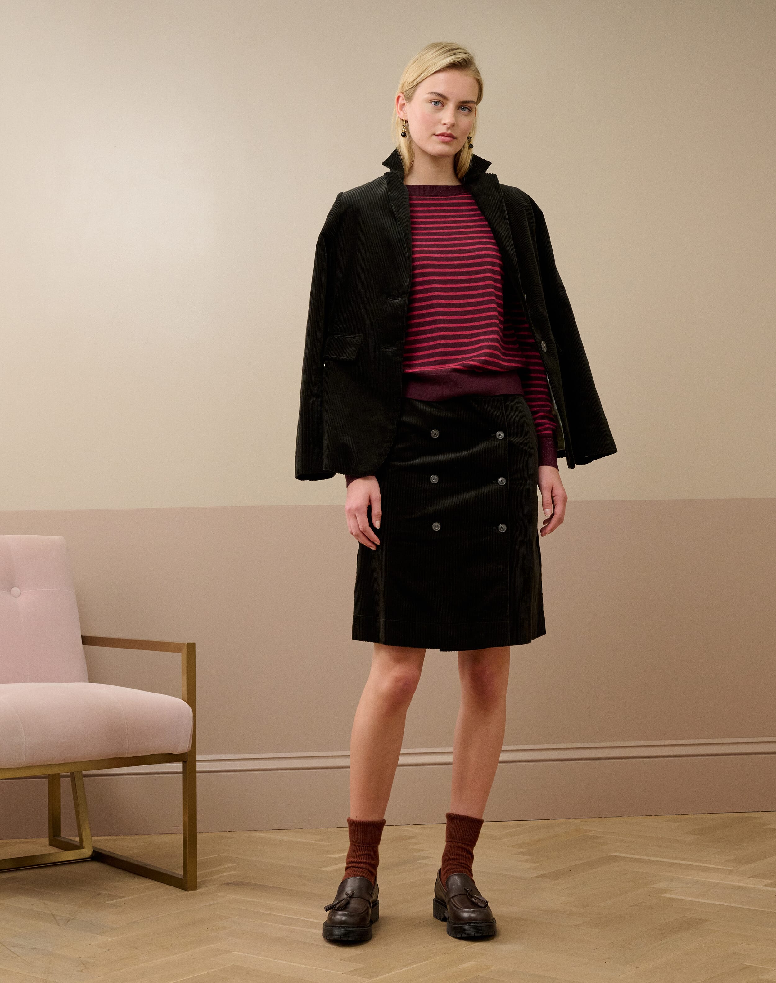 Organic Cotton Corduroy Skirt in Seaweed | Brora Clearance