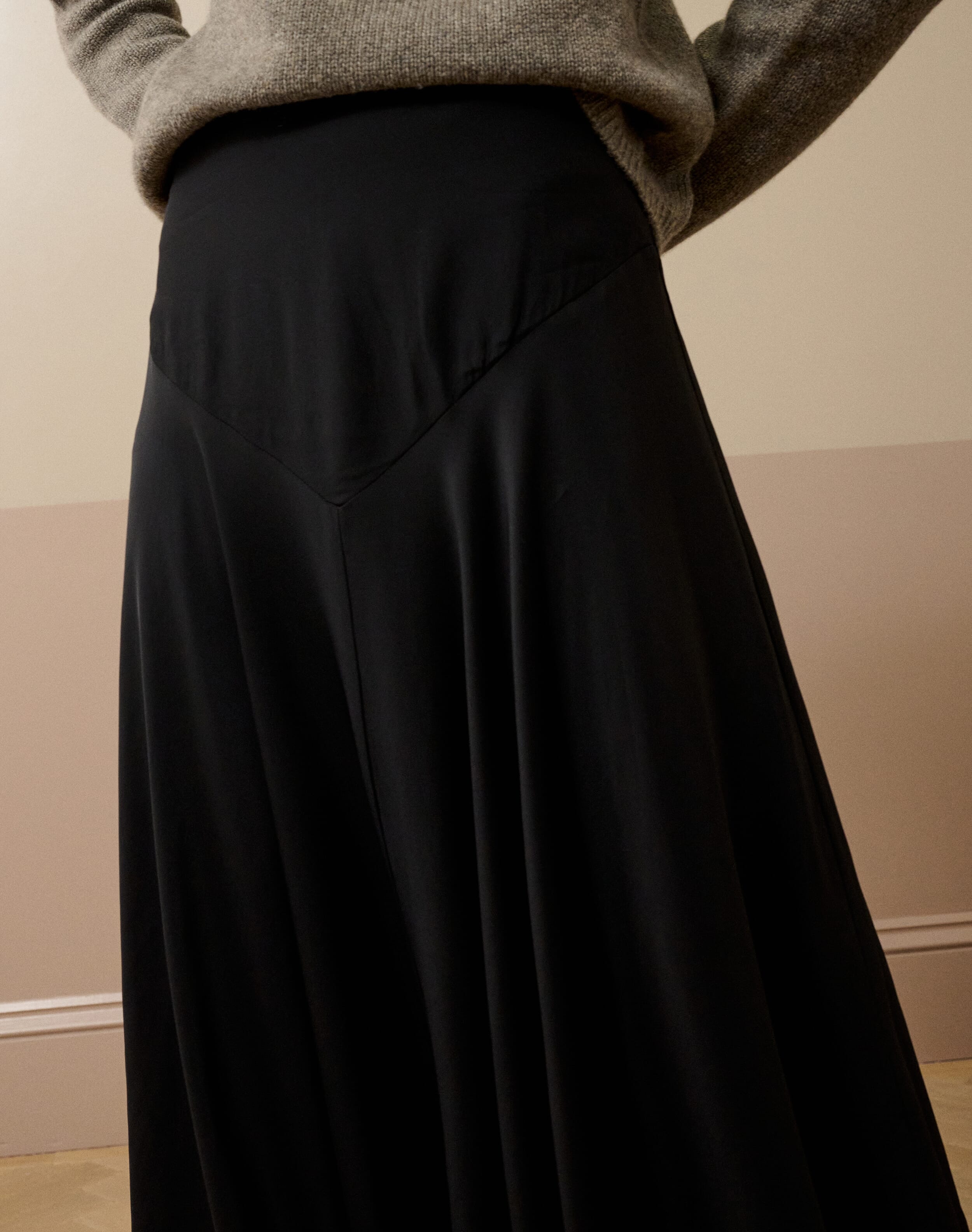 Satin Backed Crepe Skirt in Black | Womenswear | Brora Clearance