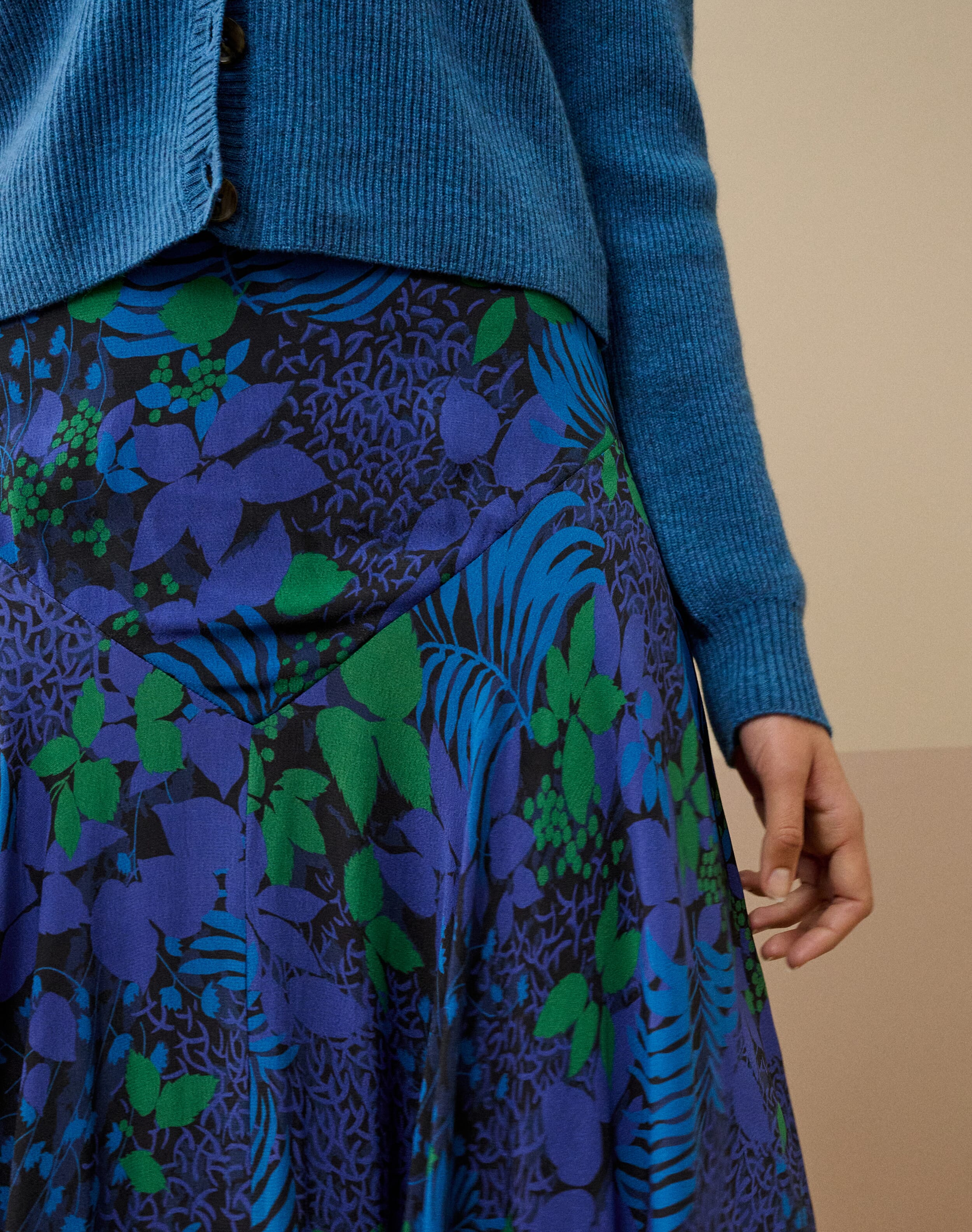 Satin Backed Floral Skirt in Jay & Emerald | Brora Clearance