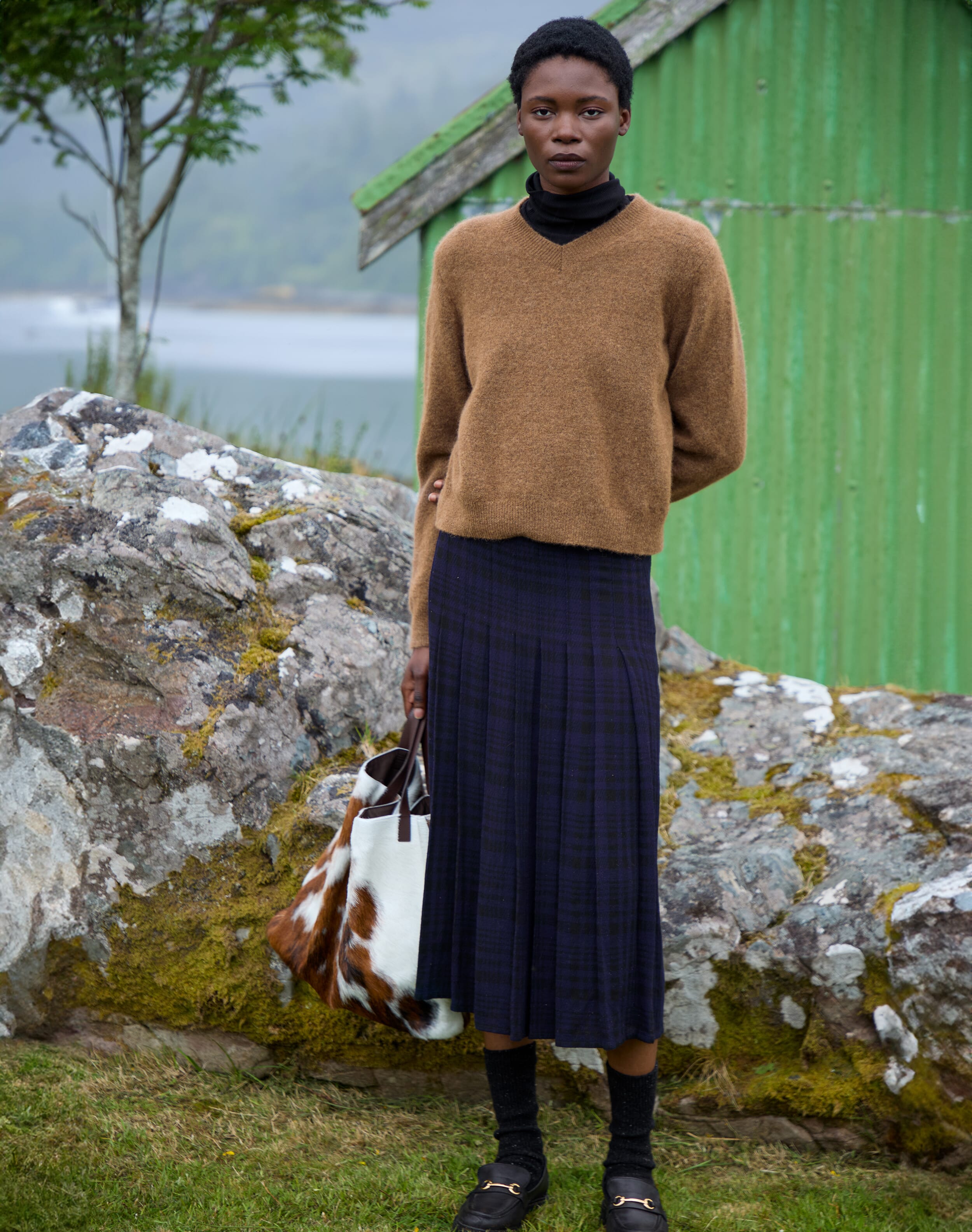 Check Pleated Skirt in Navy & Black | Womenswear | Brora Sale