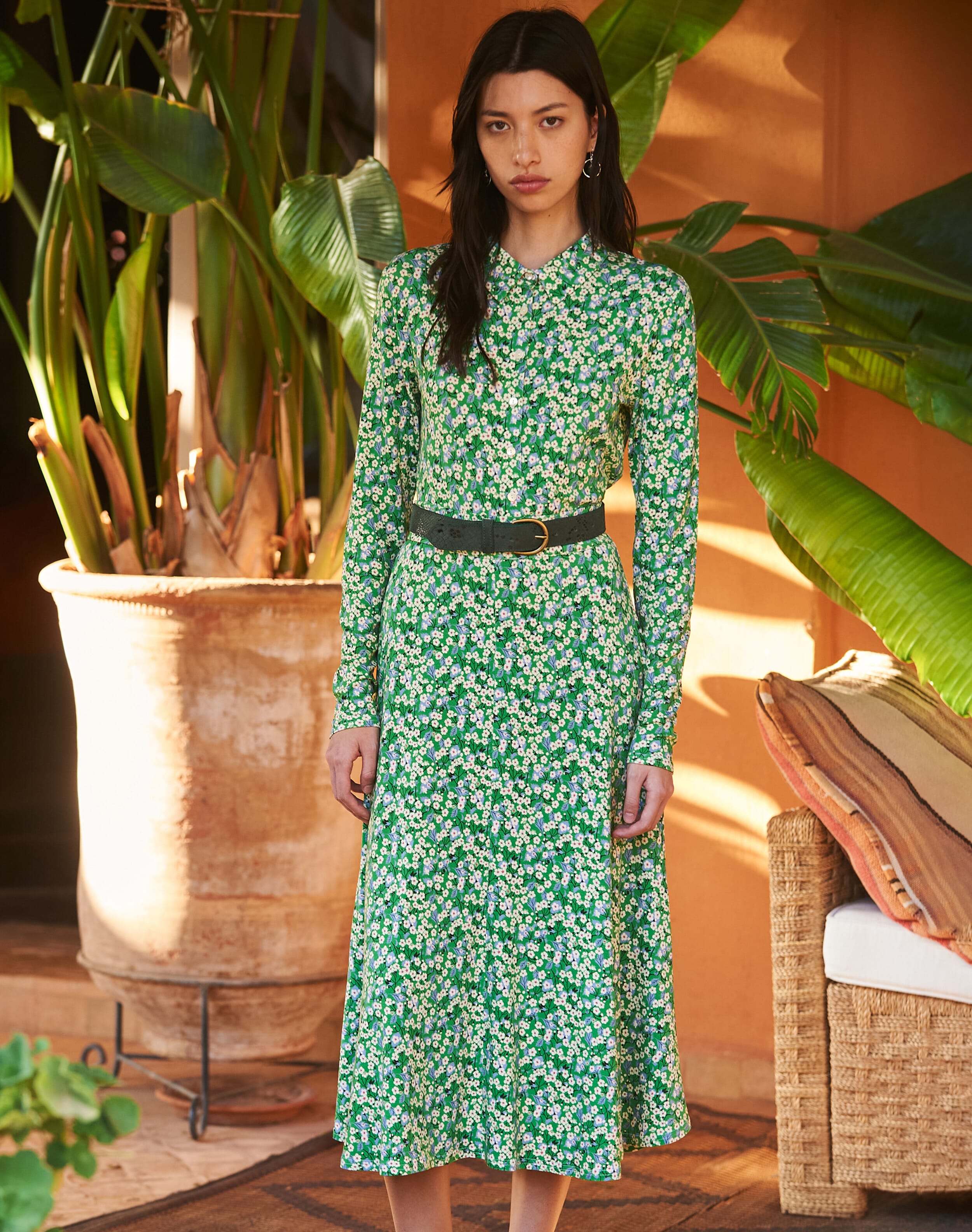 Brora Liberty Print Jersey Skirt Emerald sprig