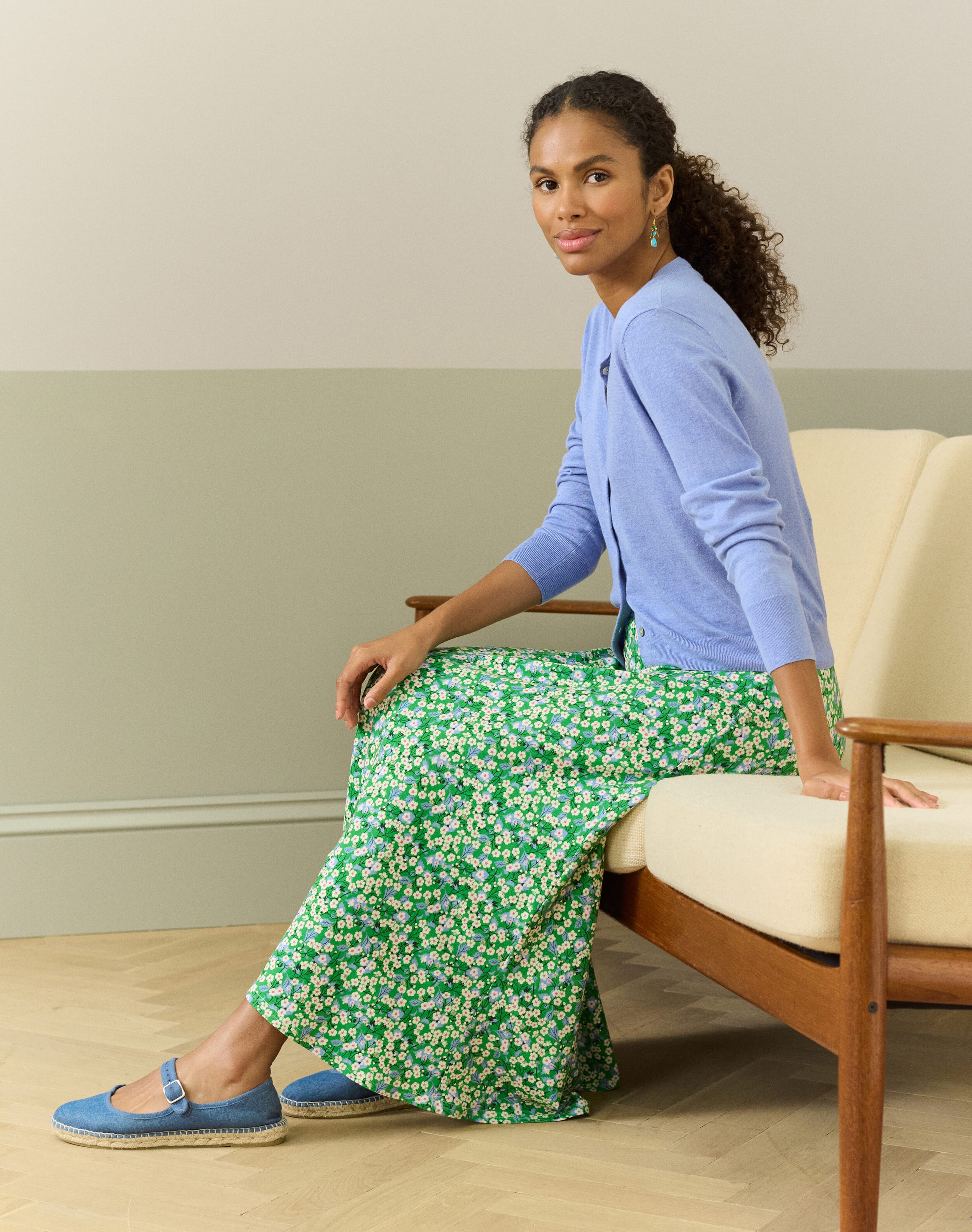 Liberty Print Jersey Skirt in Emerald Women's Skirts Brora