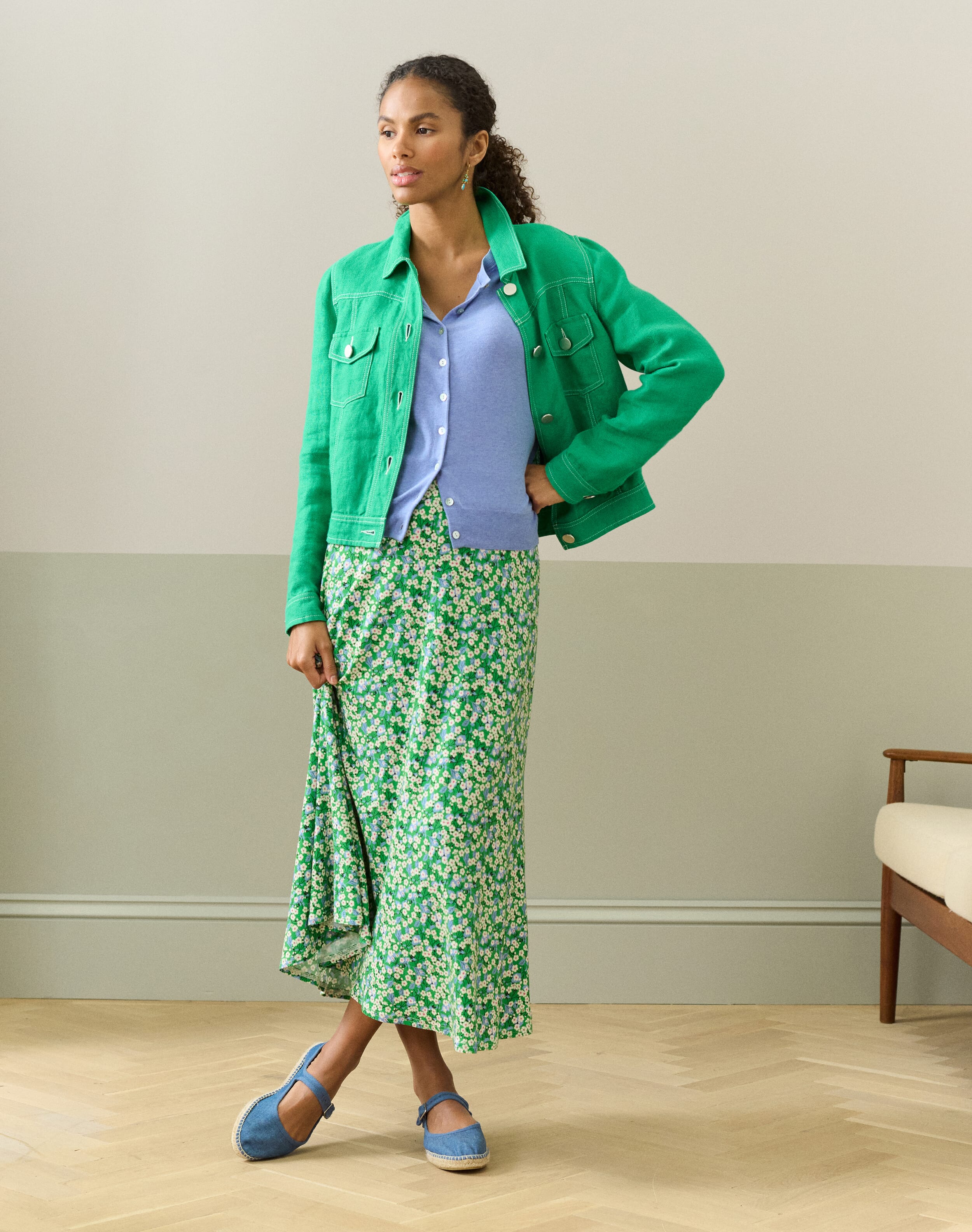 Liberty Print Jersey Skirt in Emerald | Women's Skirts | Brora