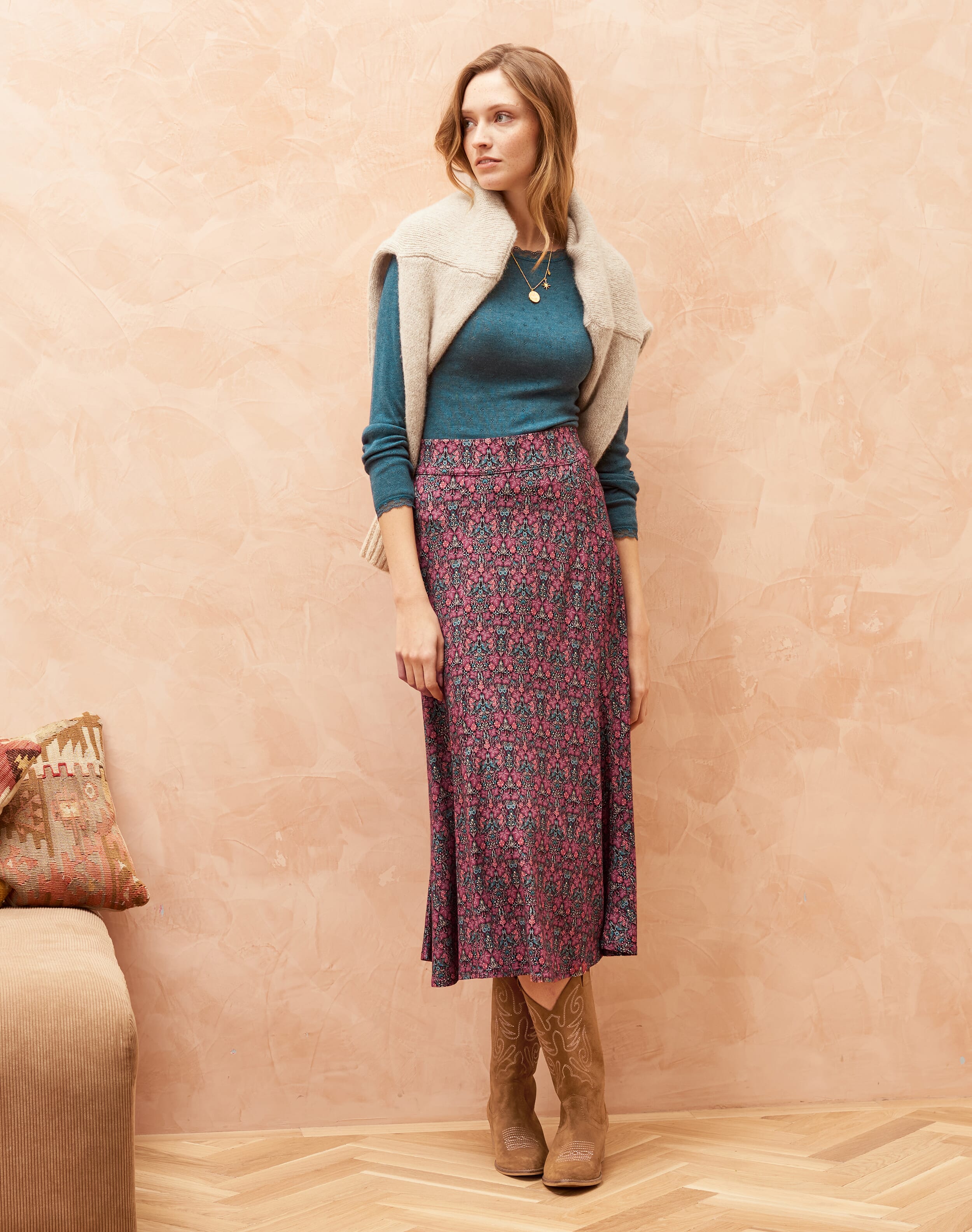 Liberty Print Jersey Skirt Mulberry leaves