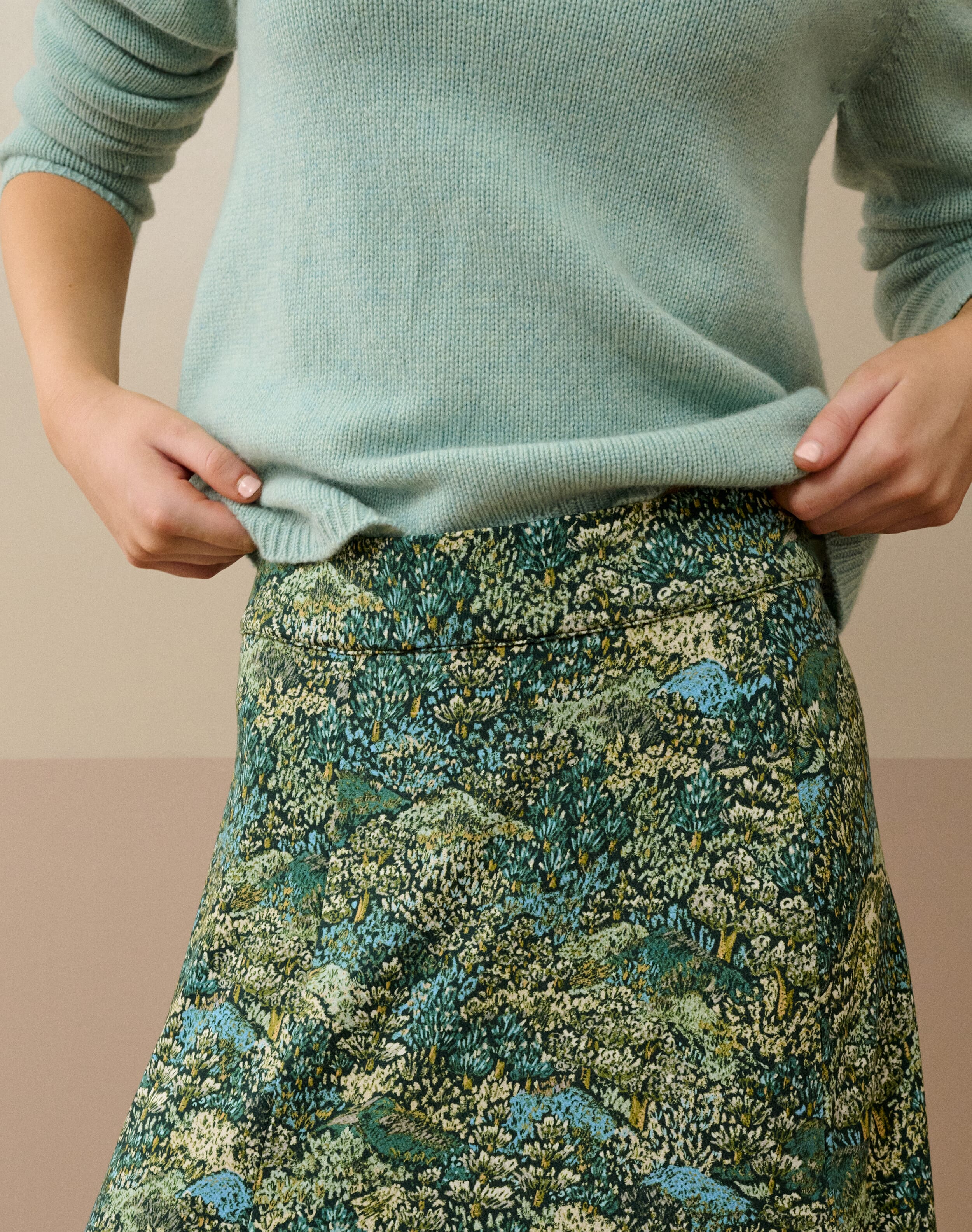 Liberty Print Jersey Skirt | Thyme Forest | Brora Clearance