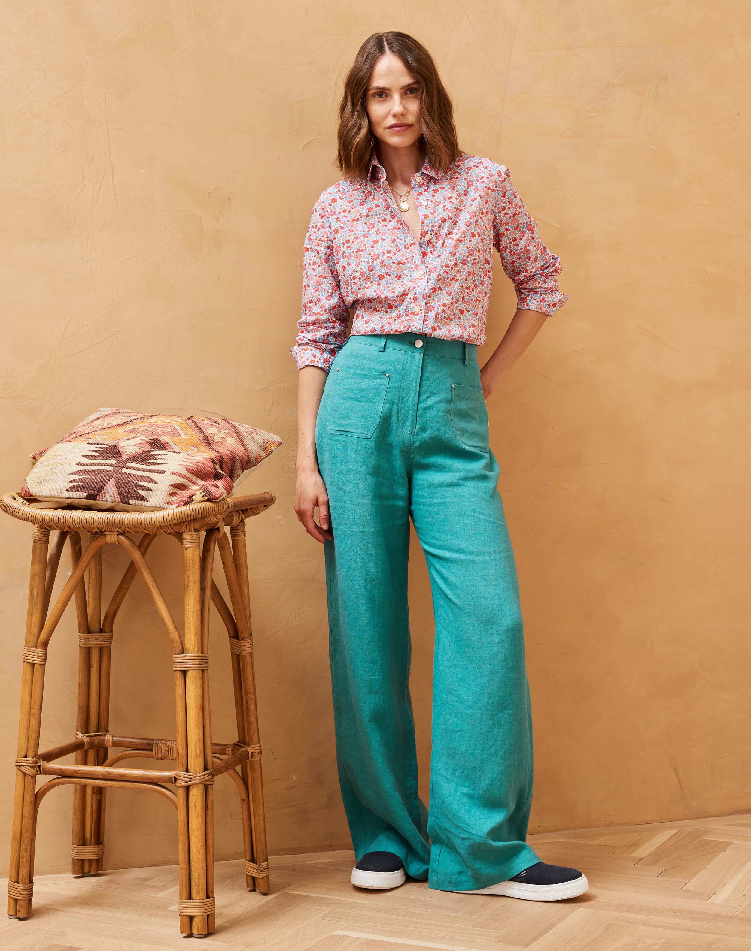 Brora Linen High Waisted Trousers Ocean