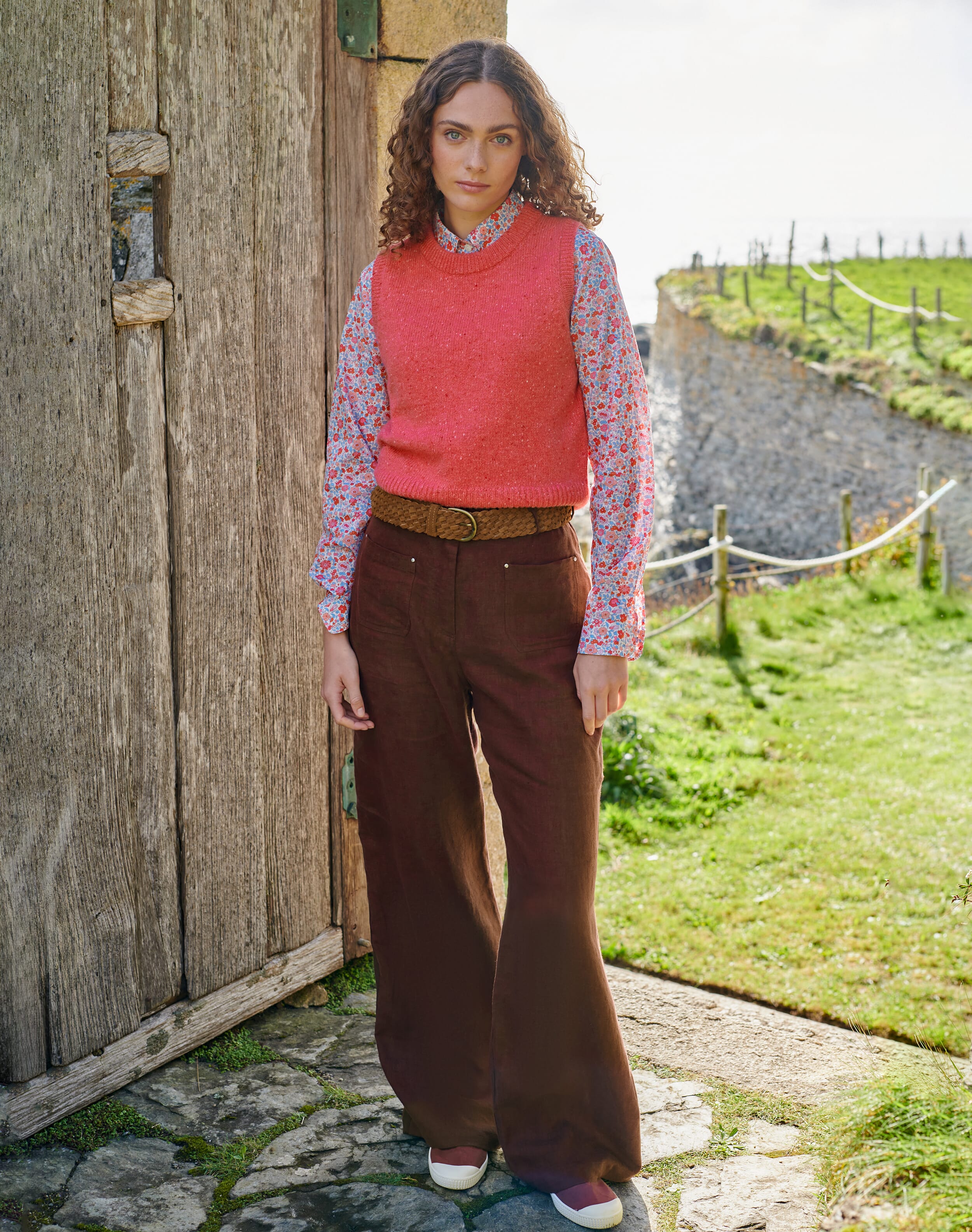 Linen High Waisted Trousers Chocolate