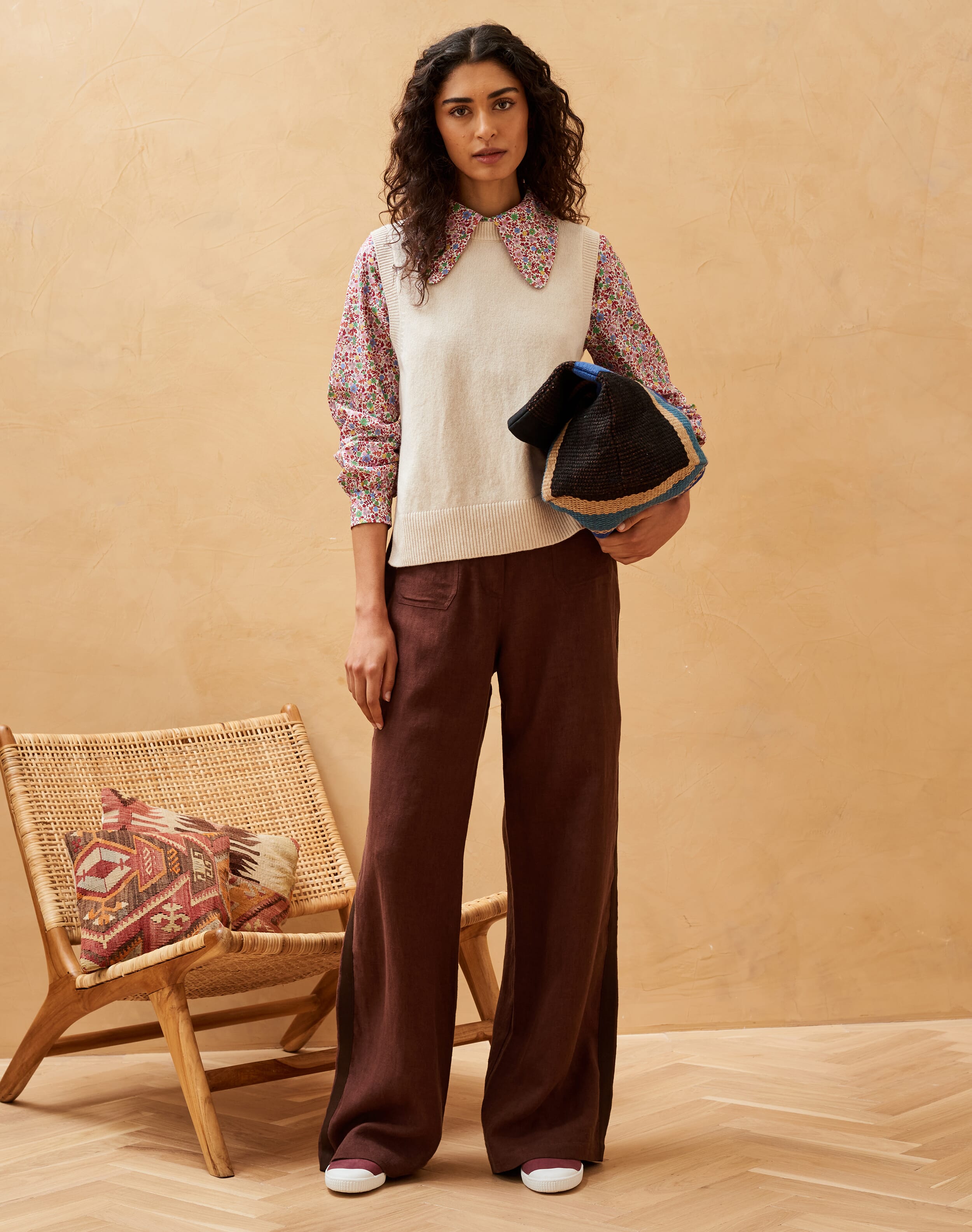 Brora Linen High Waisted Trousers Chocolate