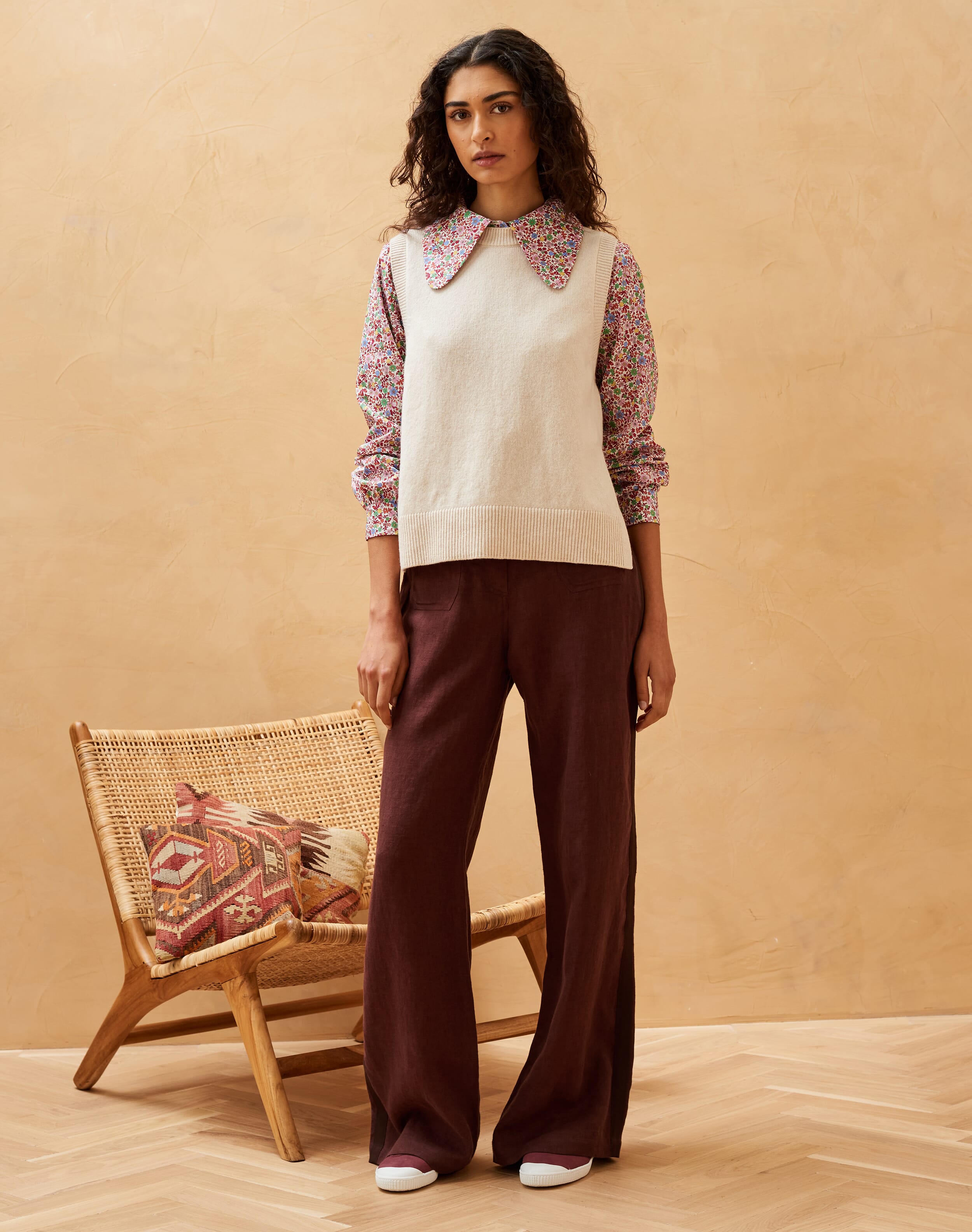 Brown Linen High Waisted Trousers | Women's Trousers | Brora
