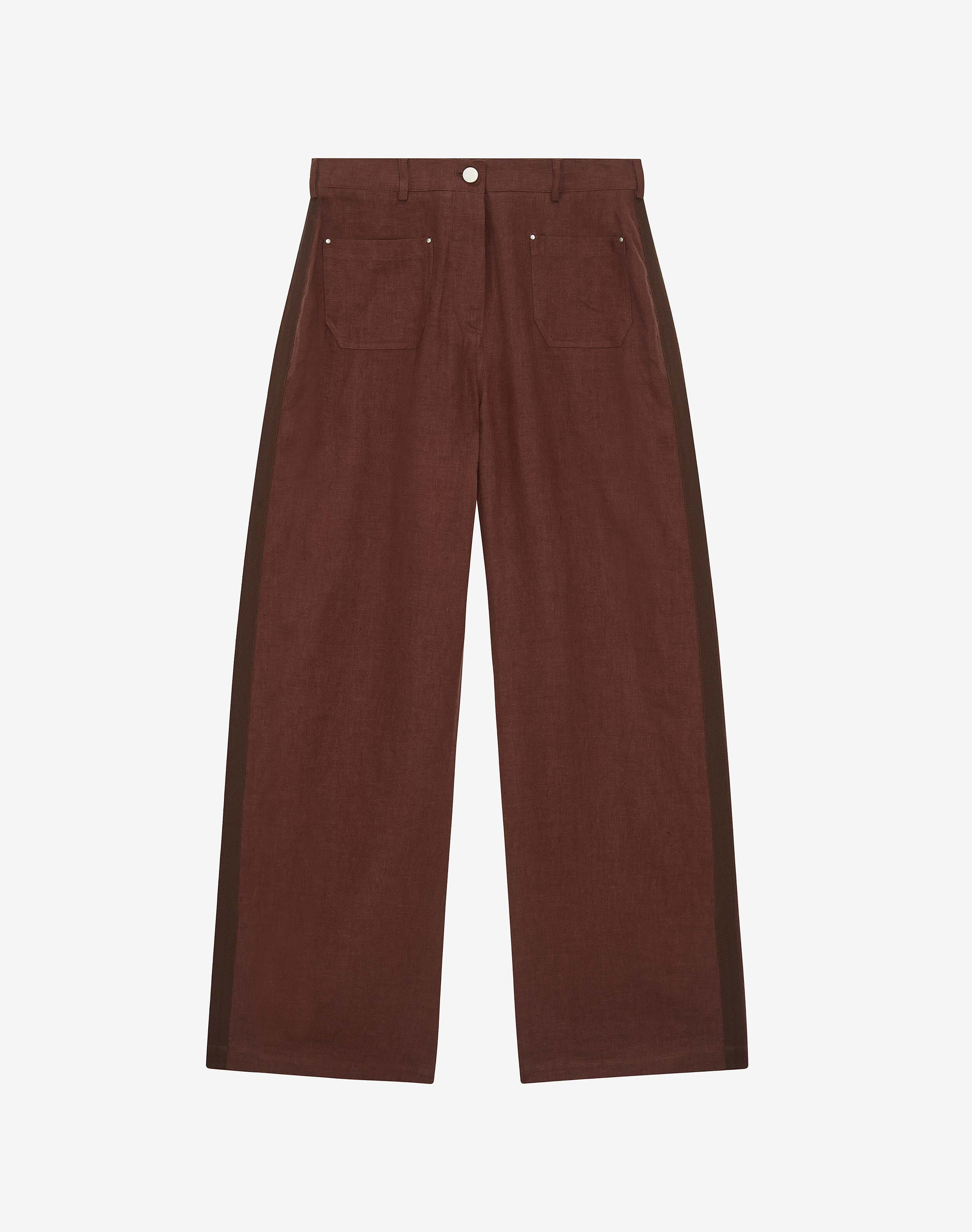 High Waisted Brown Linen Trousers — CRAFTMONGERS