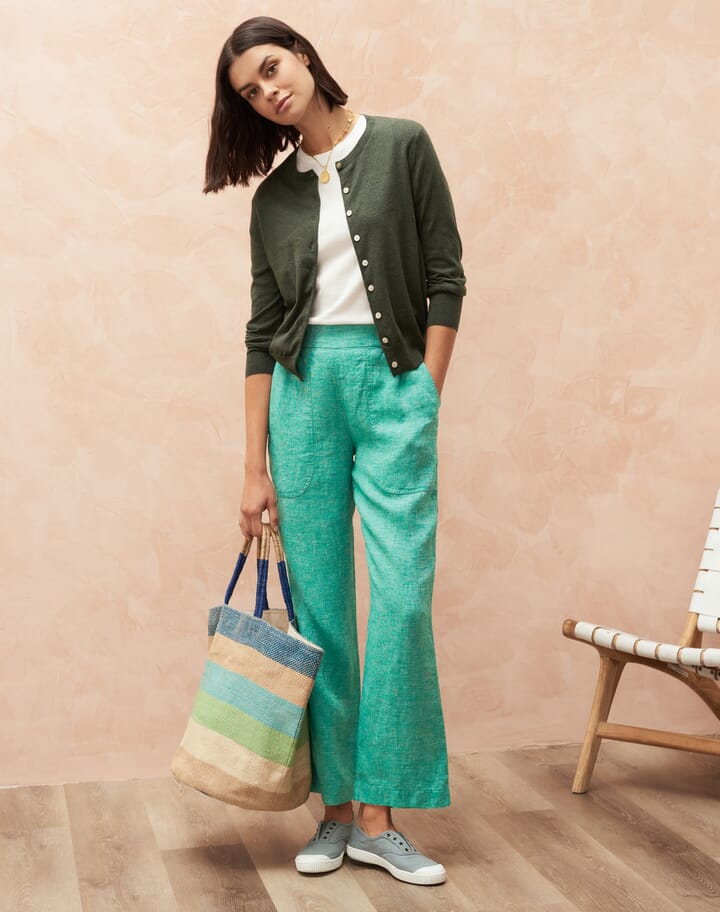 Cross Dye Linen Pull On Trousers in Jade Capsule Wardrobe Brora