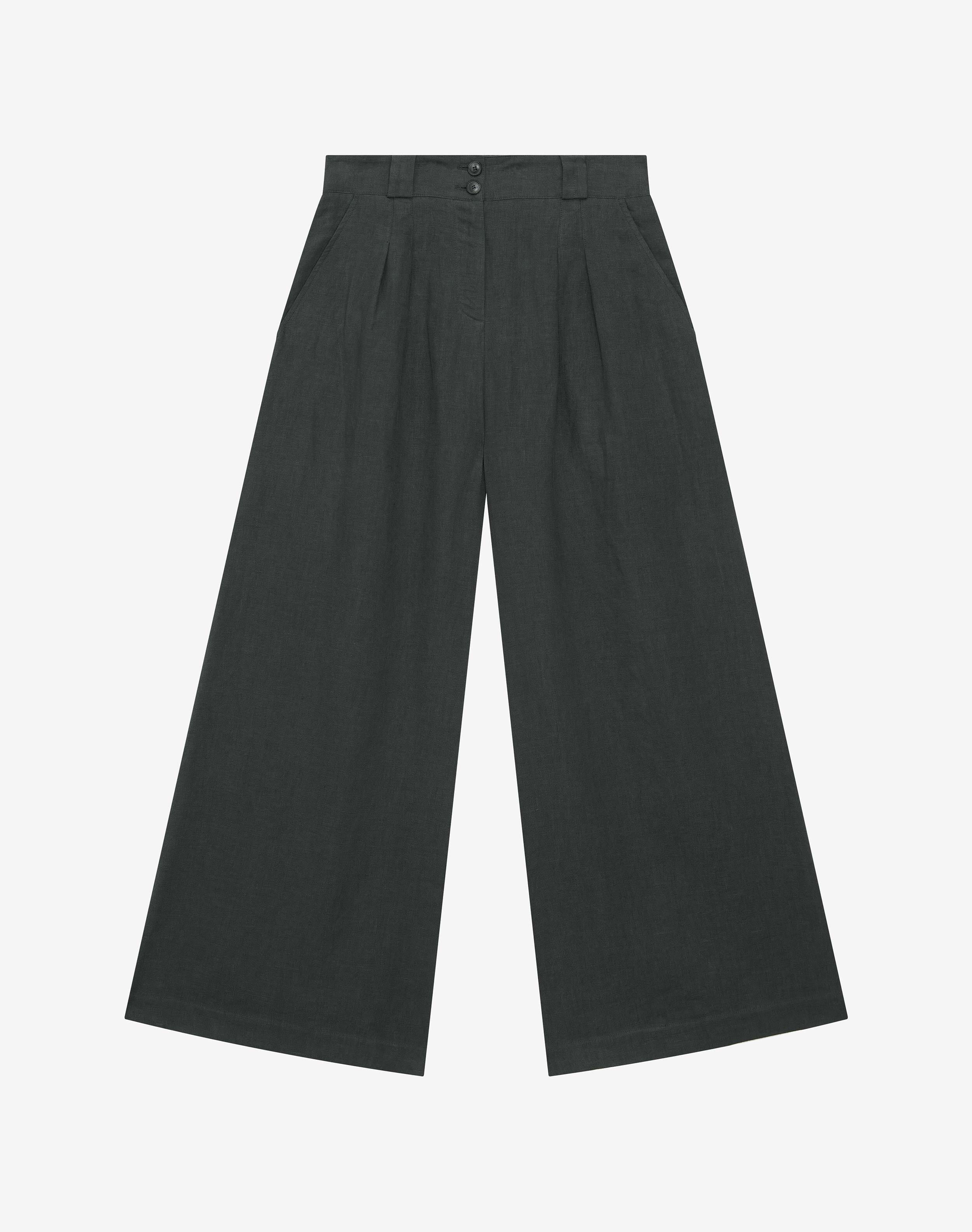 Black Linen Wide Leg Trousers | Women's Trousers | Brora Fashion