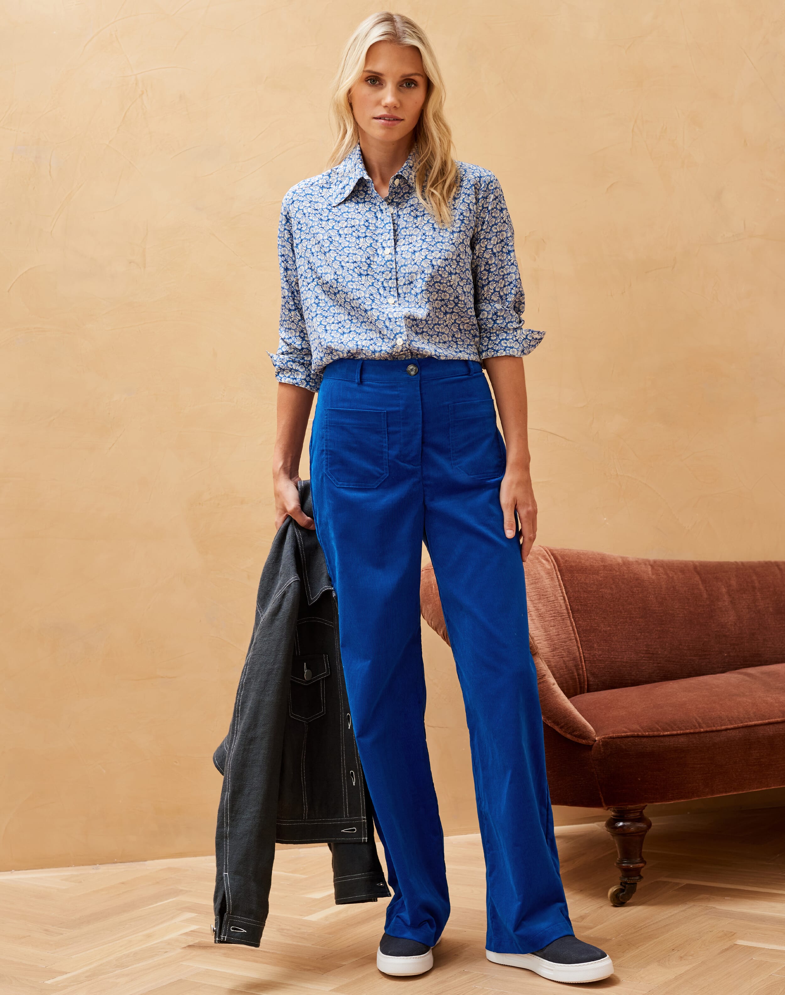 Blue Needlecord Trousers | Women's Trousers | Brora Fashion