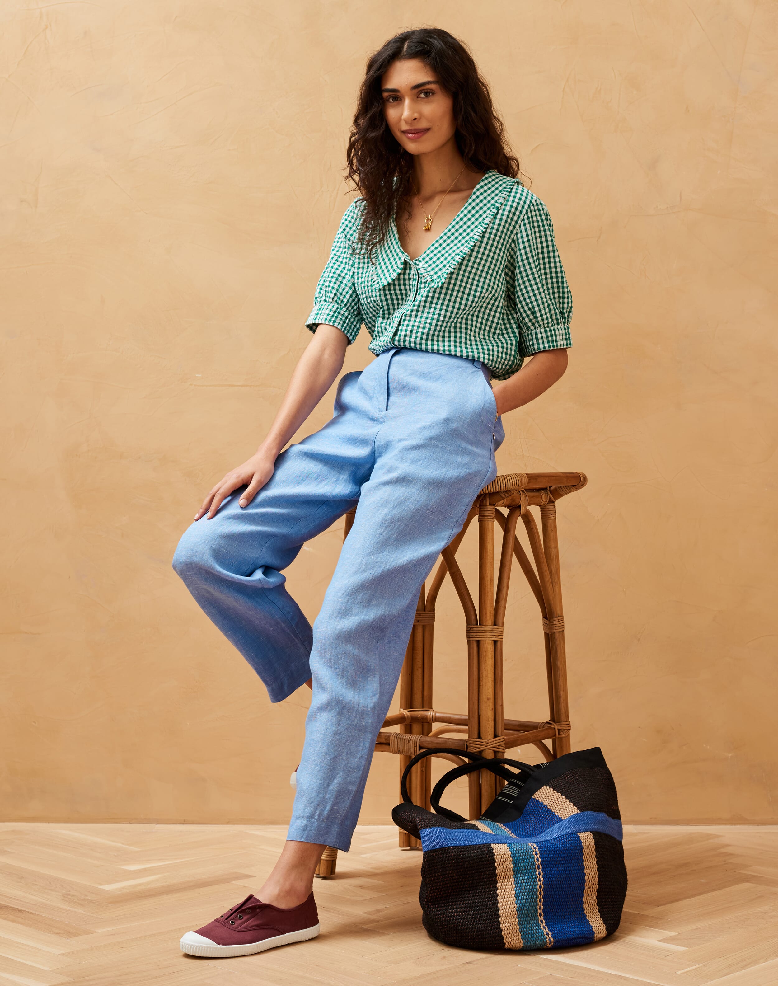 Cross Dye Linen Trousers Cornflower