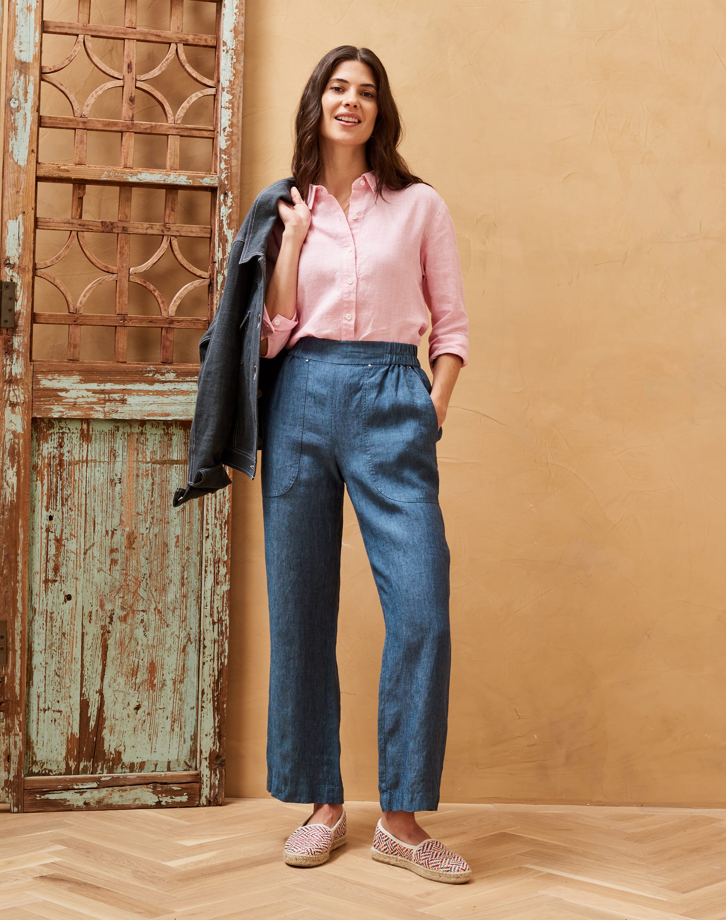 Brora Cross Weave Linen Trousers Indigo