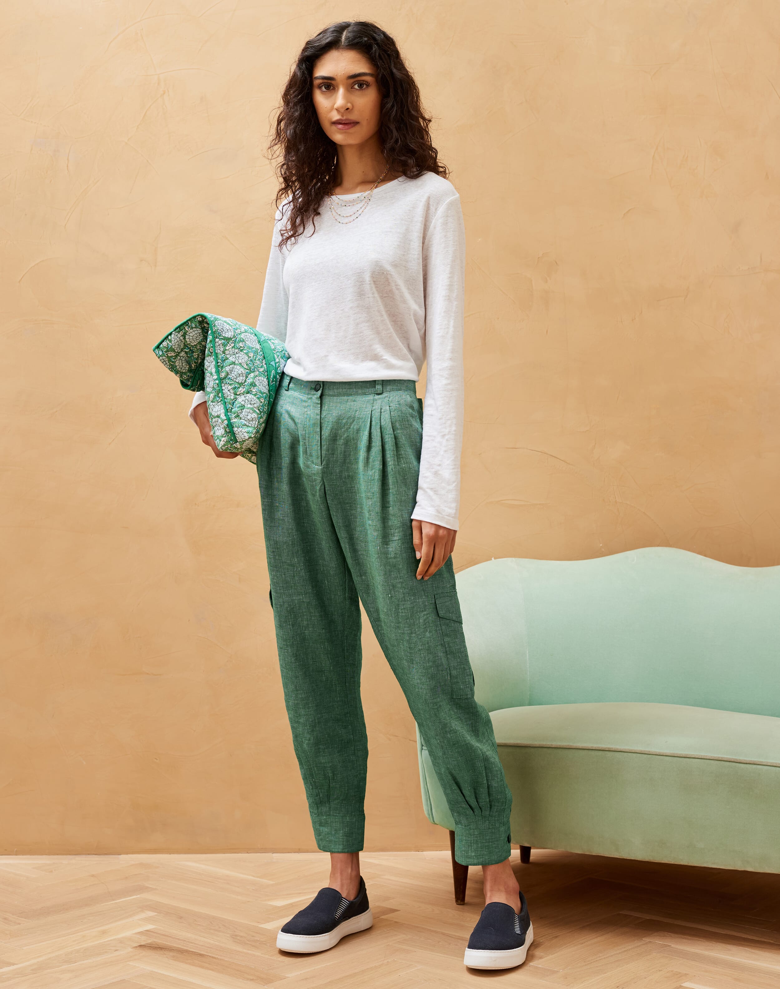 Brora Cross Dye Linen Cargo Trousers Spruce