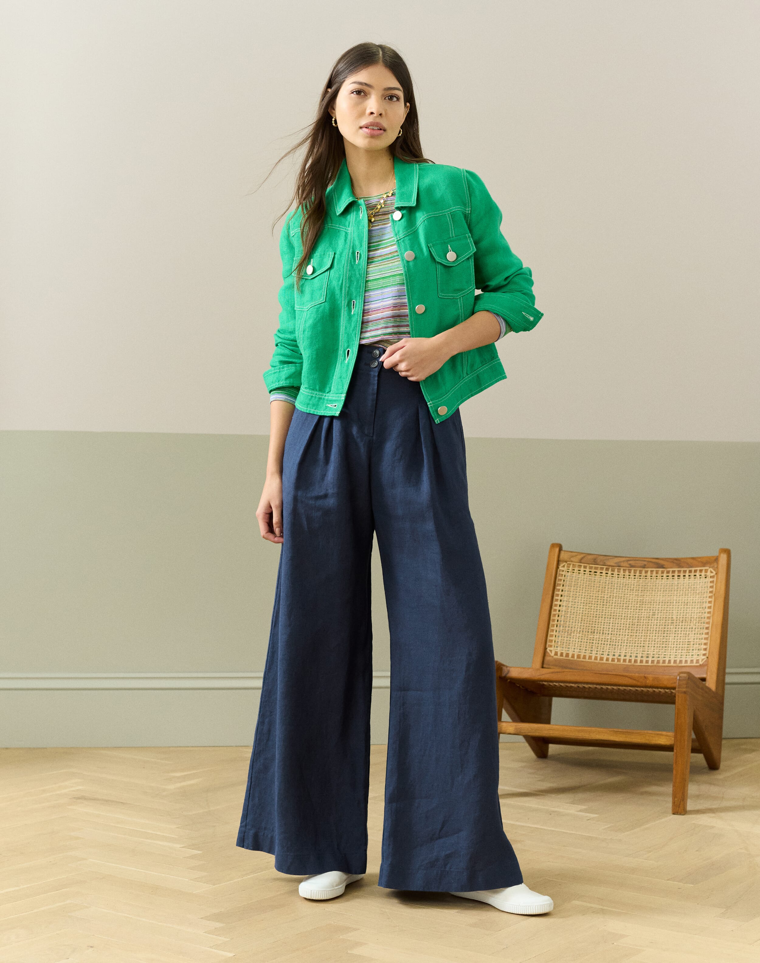 Brora Linen Wide Leg Trousers Navy