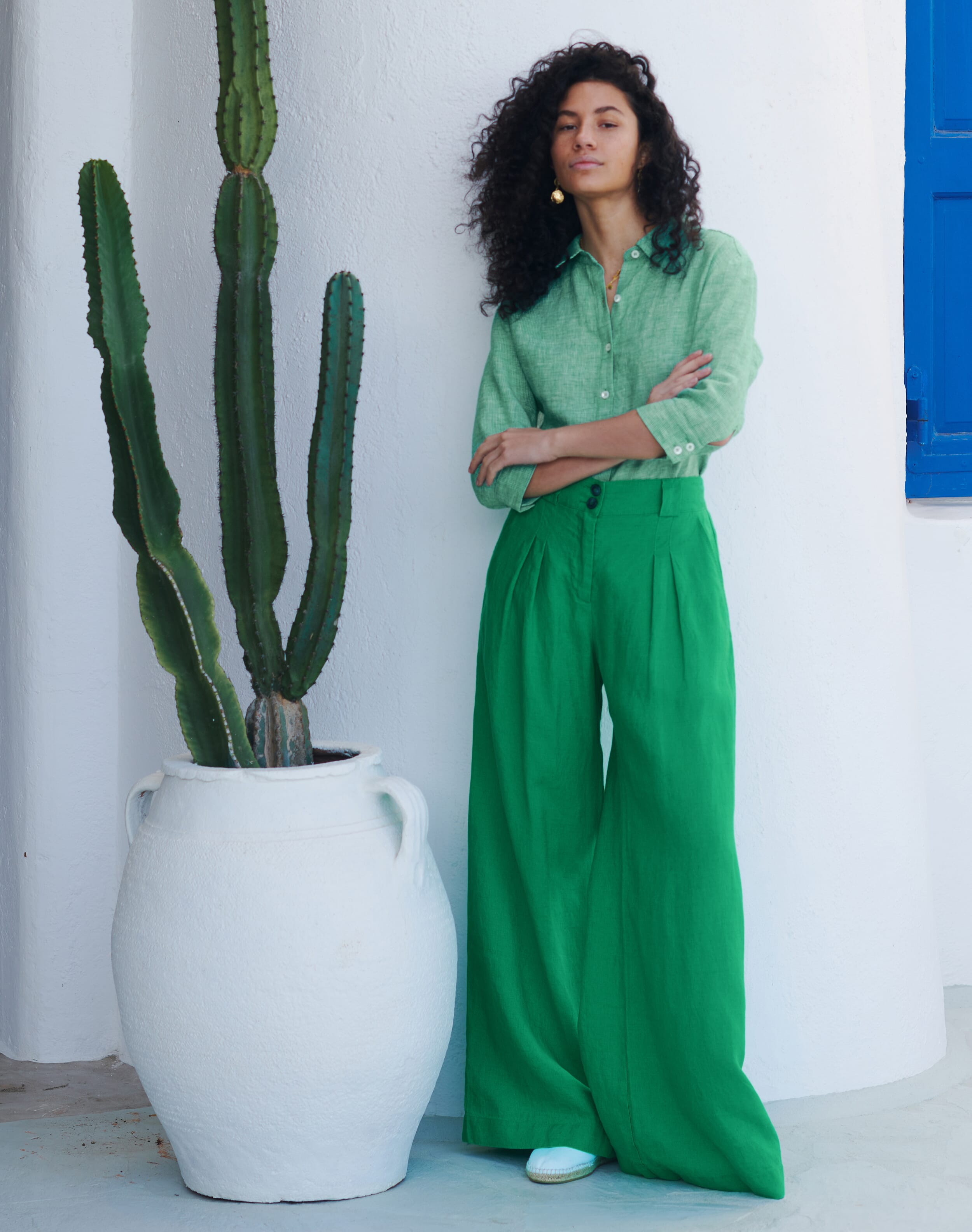 Brora Linen Wide Leg Trousers Emerald
