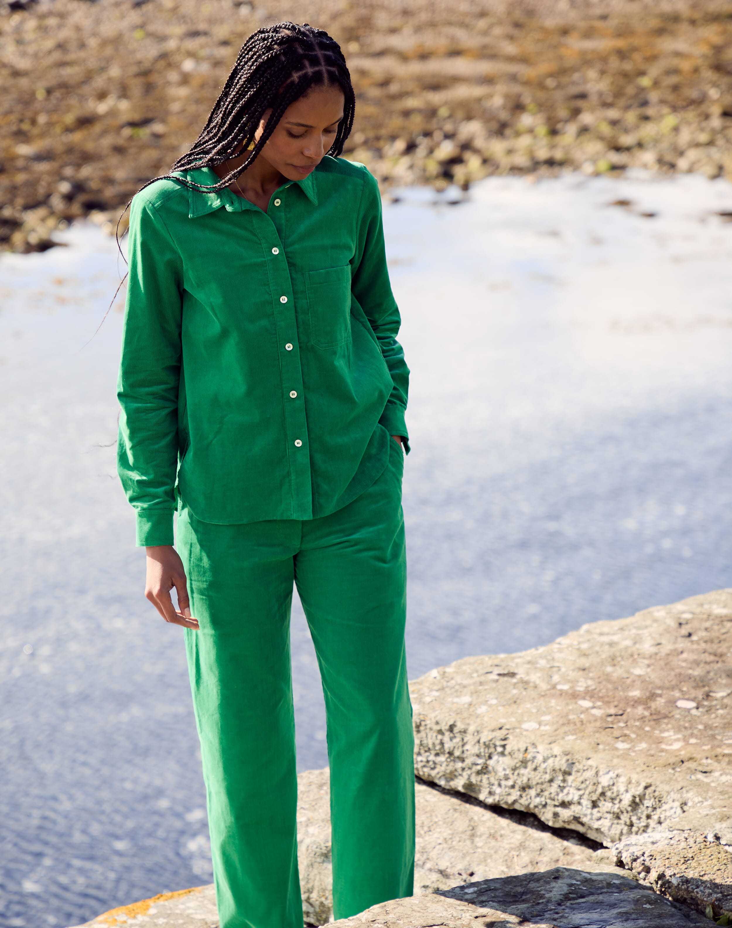 Brora Needlecord Straight Leg Trousers Leaf