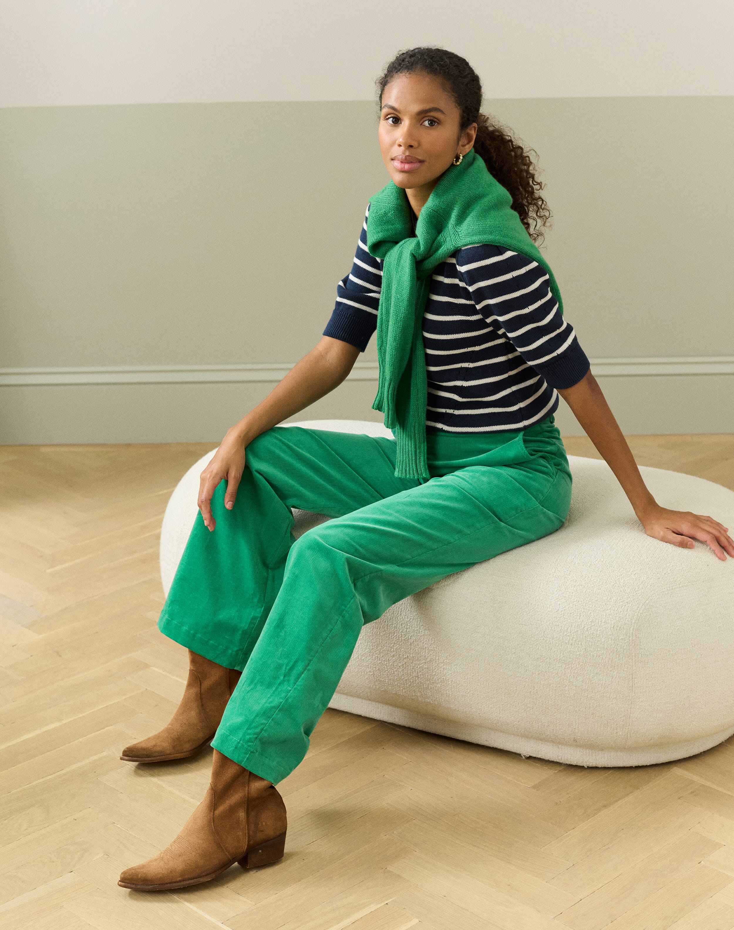 Brora Needlecord Straight Leg Trousers Leaf green  - Size: 6