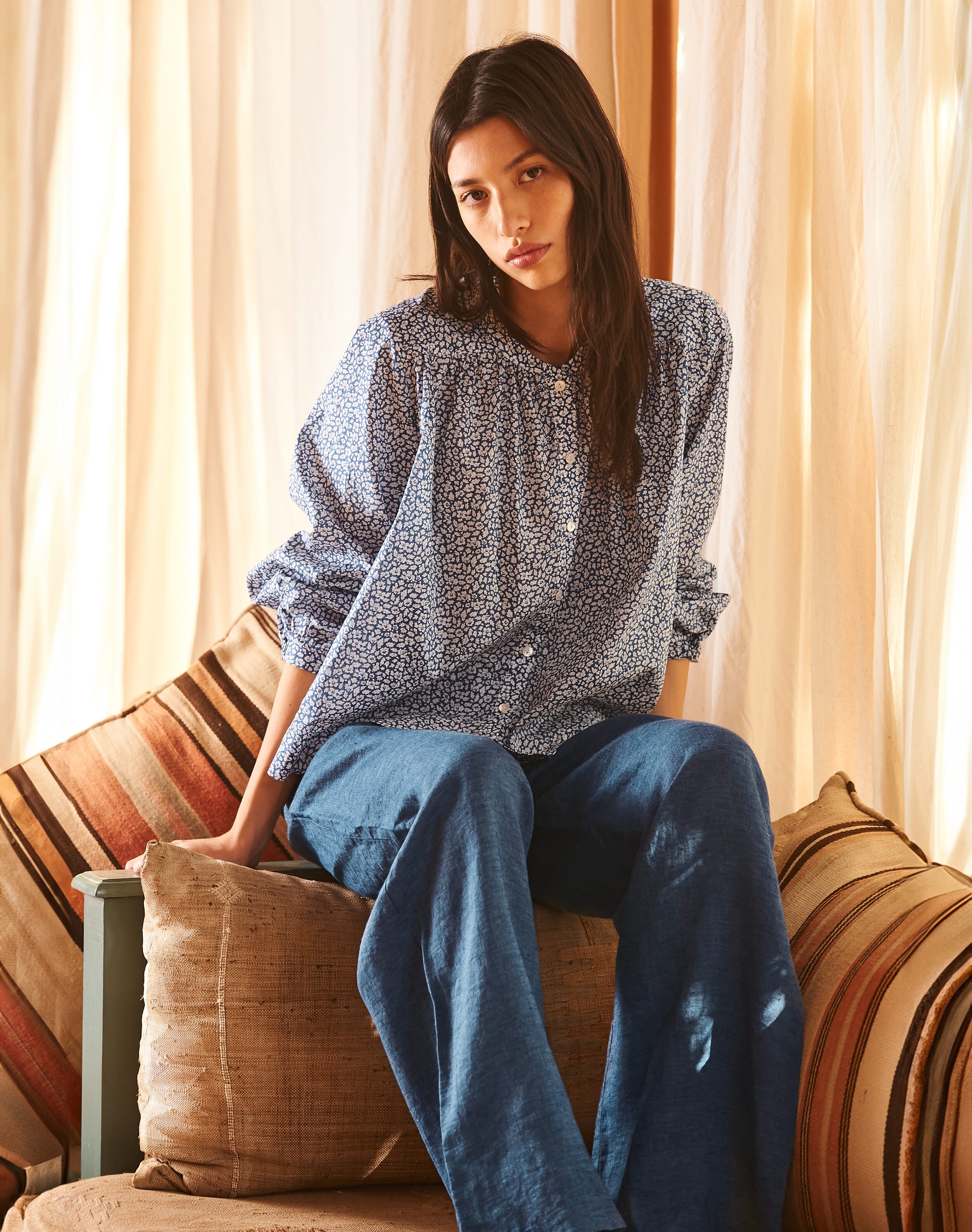 Brora Cross Weave Linen Wide Leg Trousers