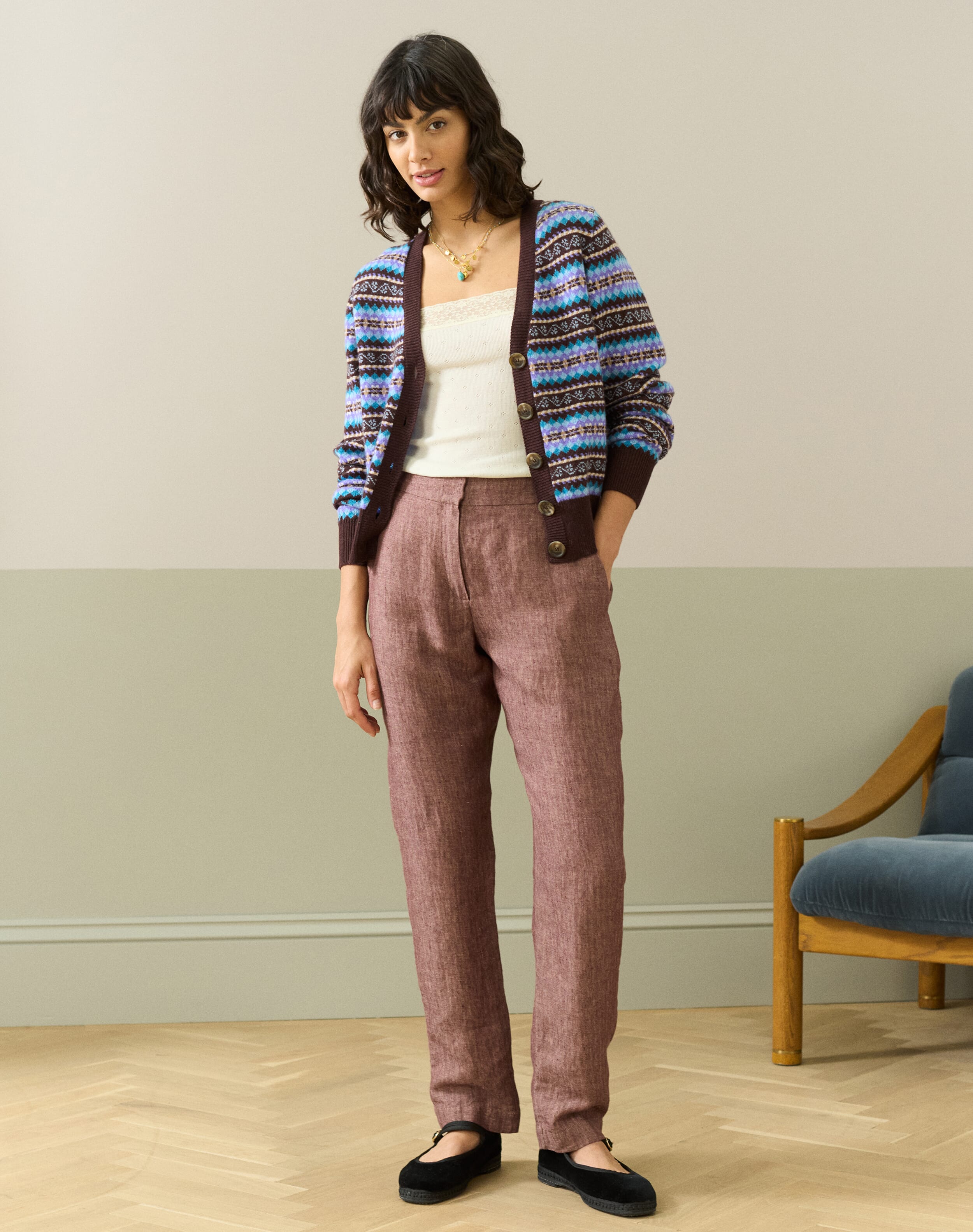 Herringbone Linen Trousers in Malt Womenswear Brora