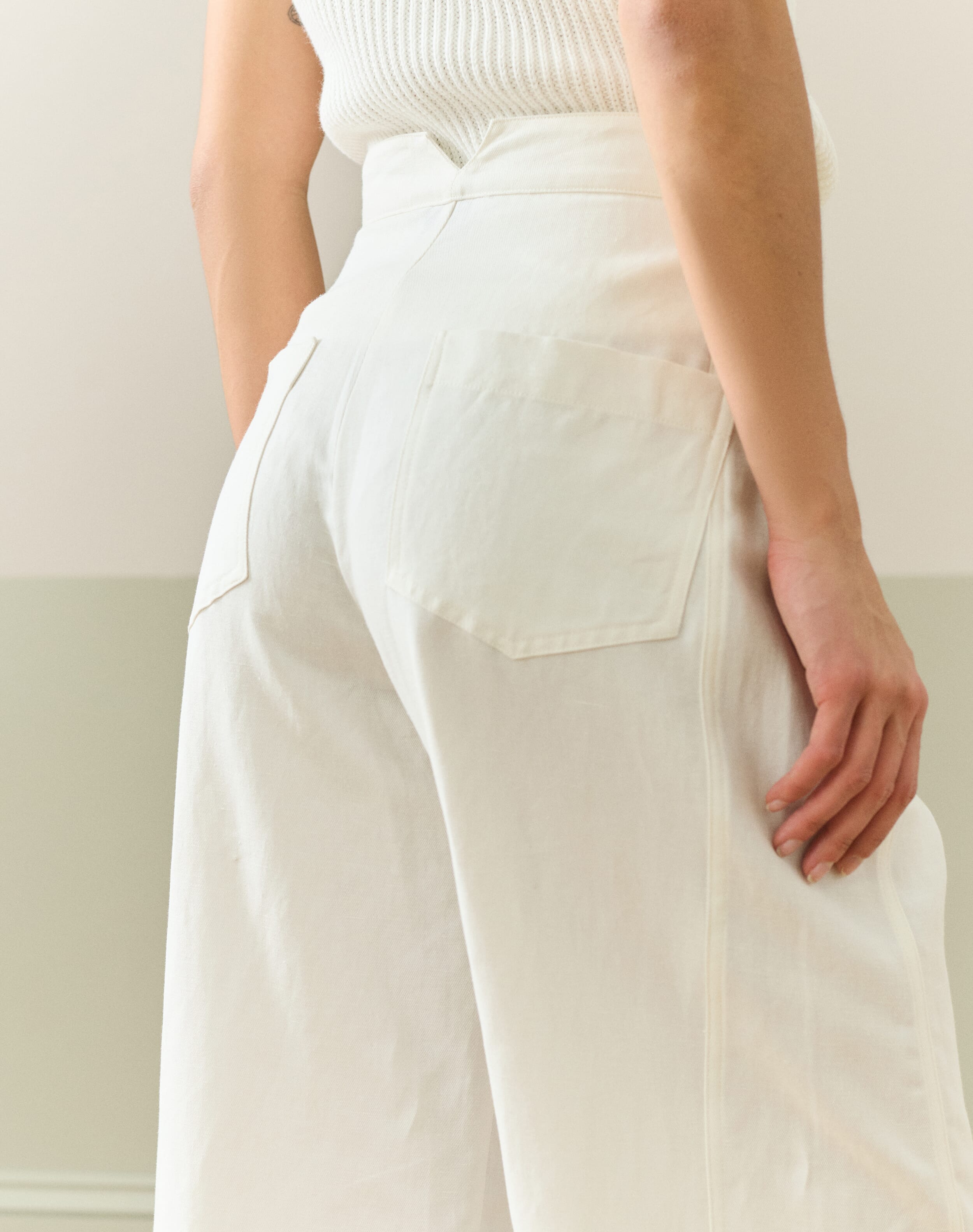 Cotton Linen High Waisted Trousers in White | Women's | Brora