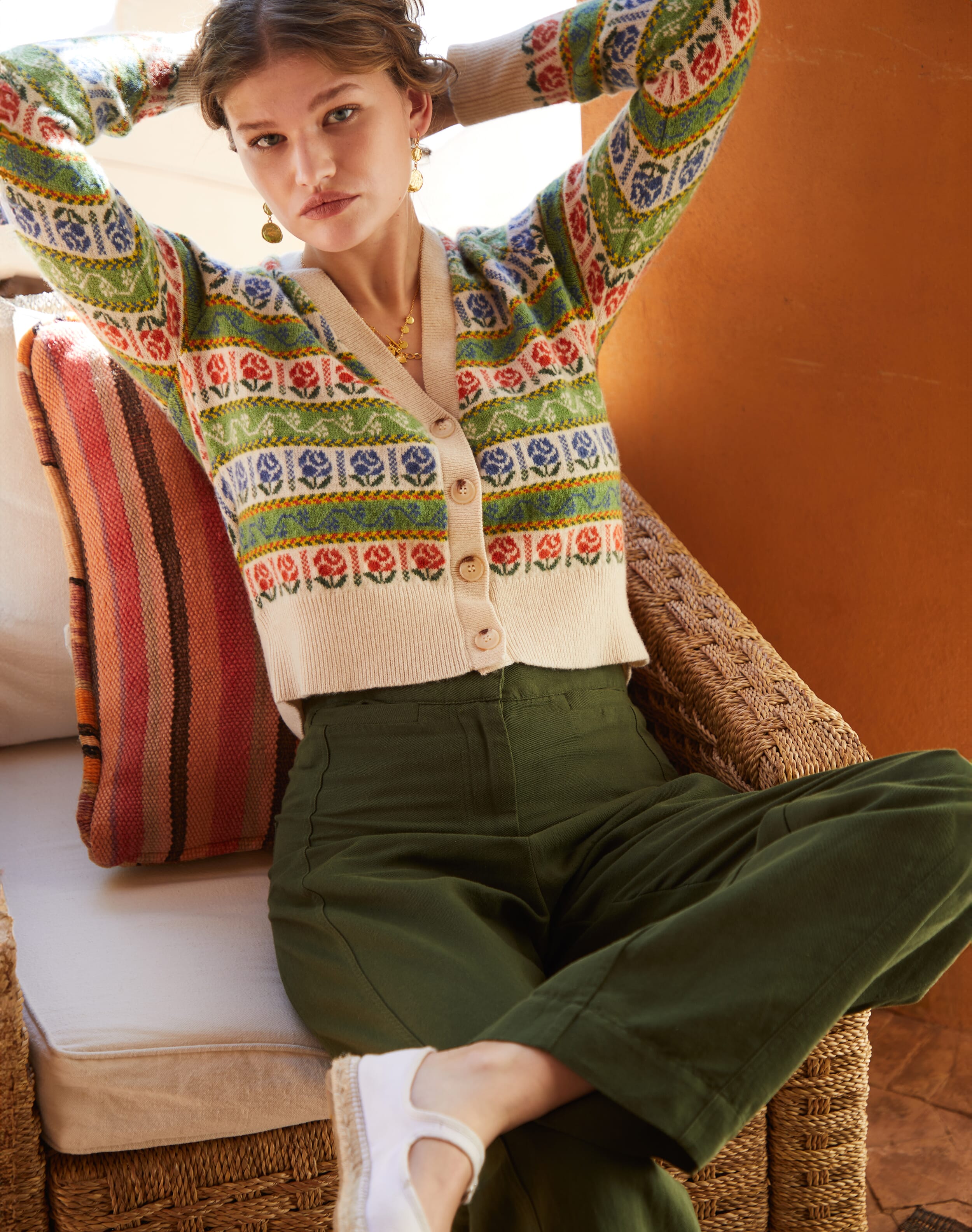 Brora Cotton Linen High Waisted Trousers Seaweed