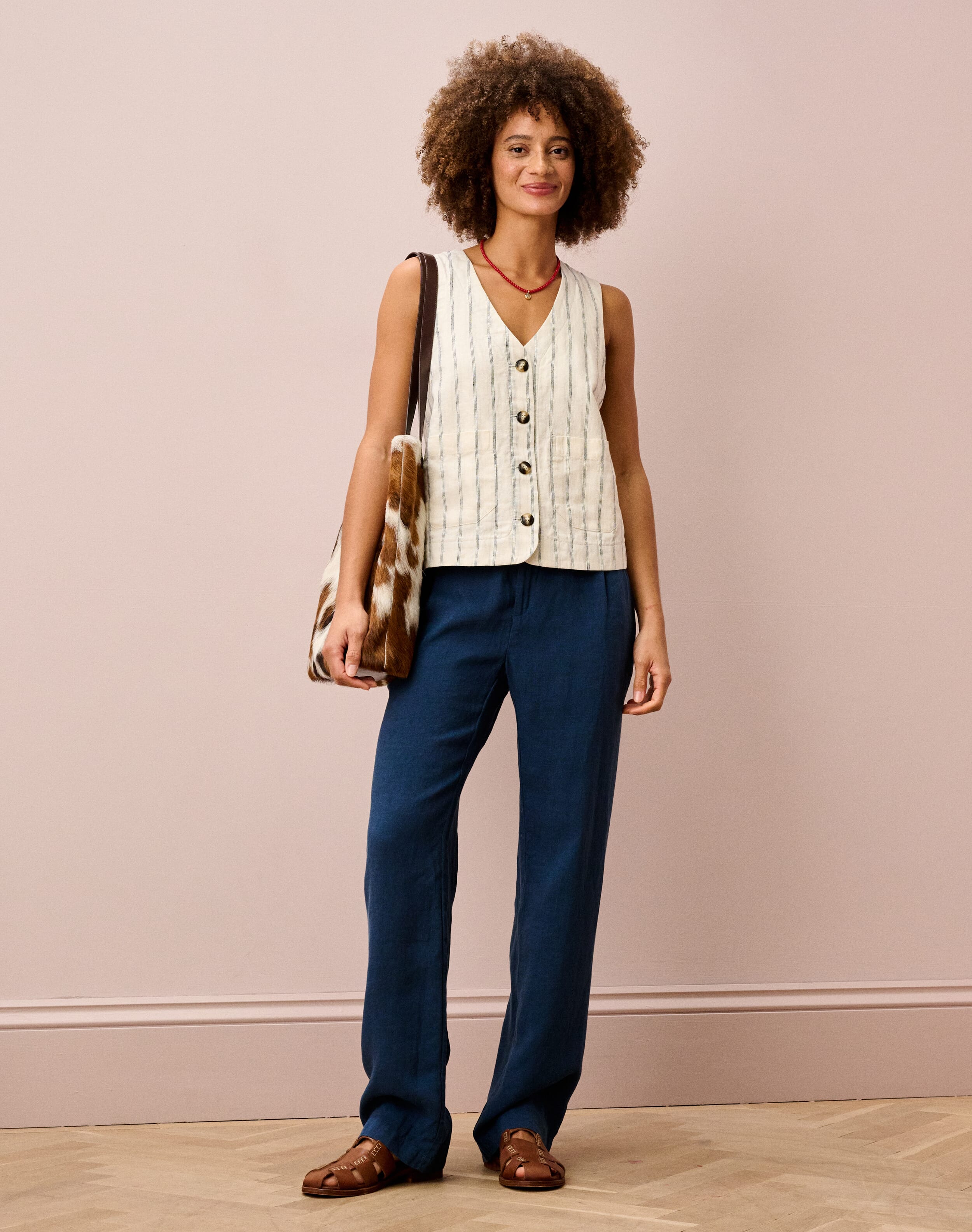 Brora Washed Linen Tapered Trousers Ink  - Size: 16