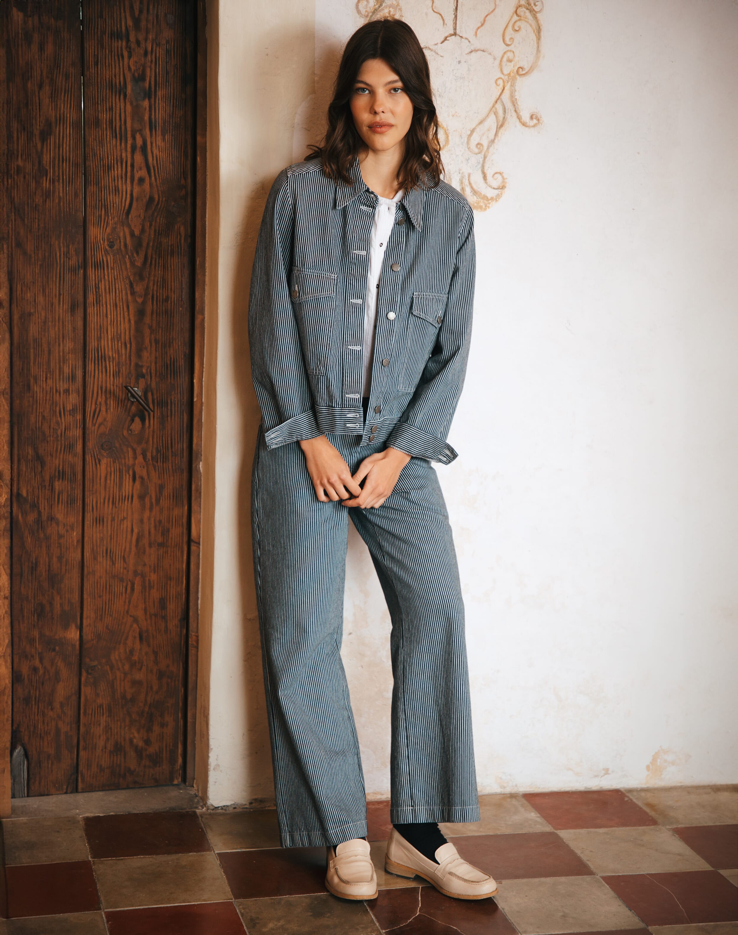 Brora Cotton Canvas Stripe Trousers Black & white  - Size: 8