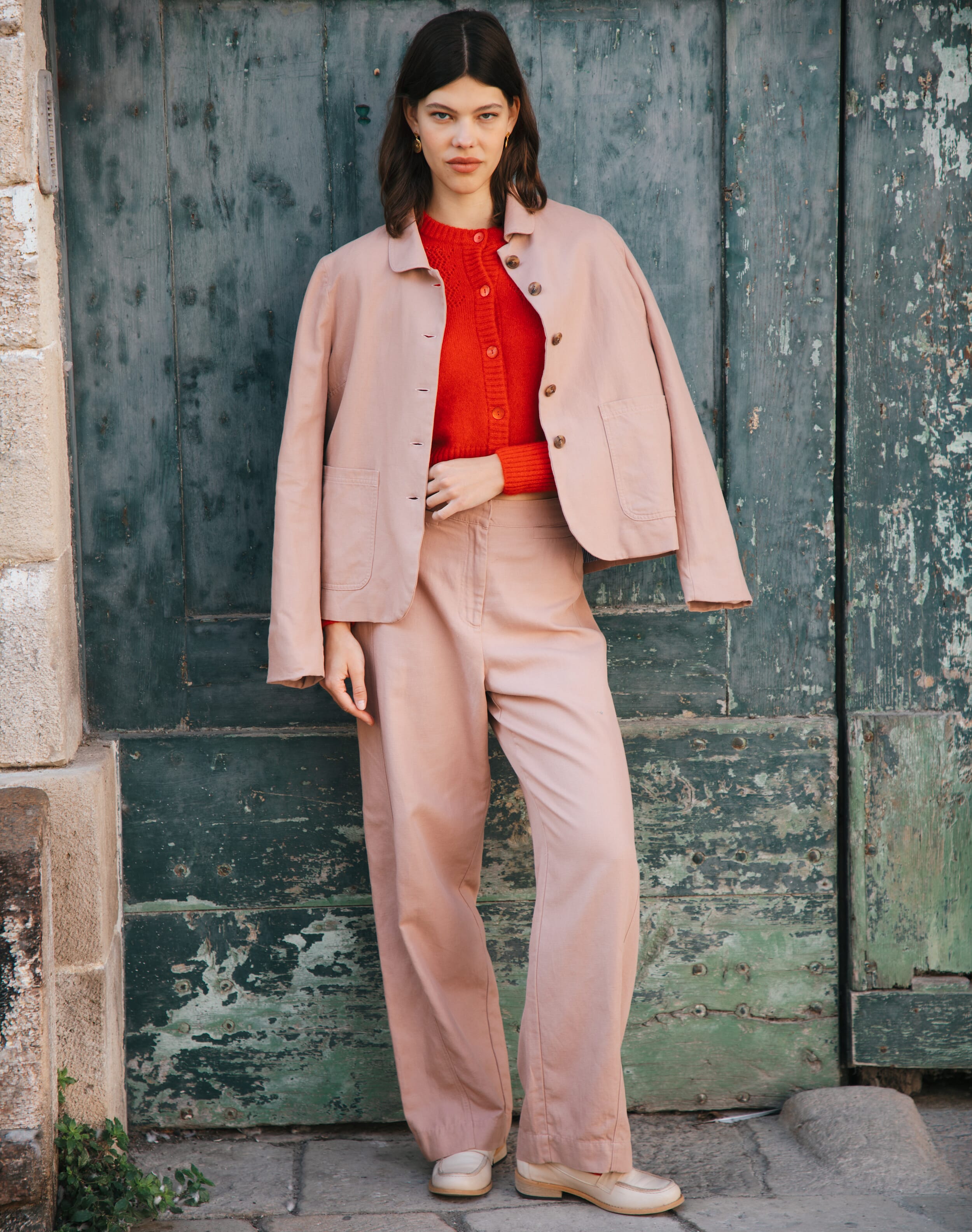 Brora Cotton Linen High Waisted Trousers Mocha