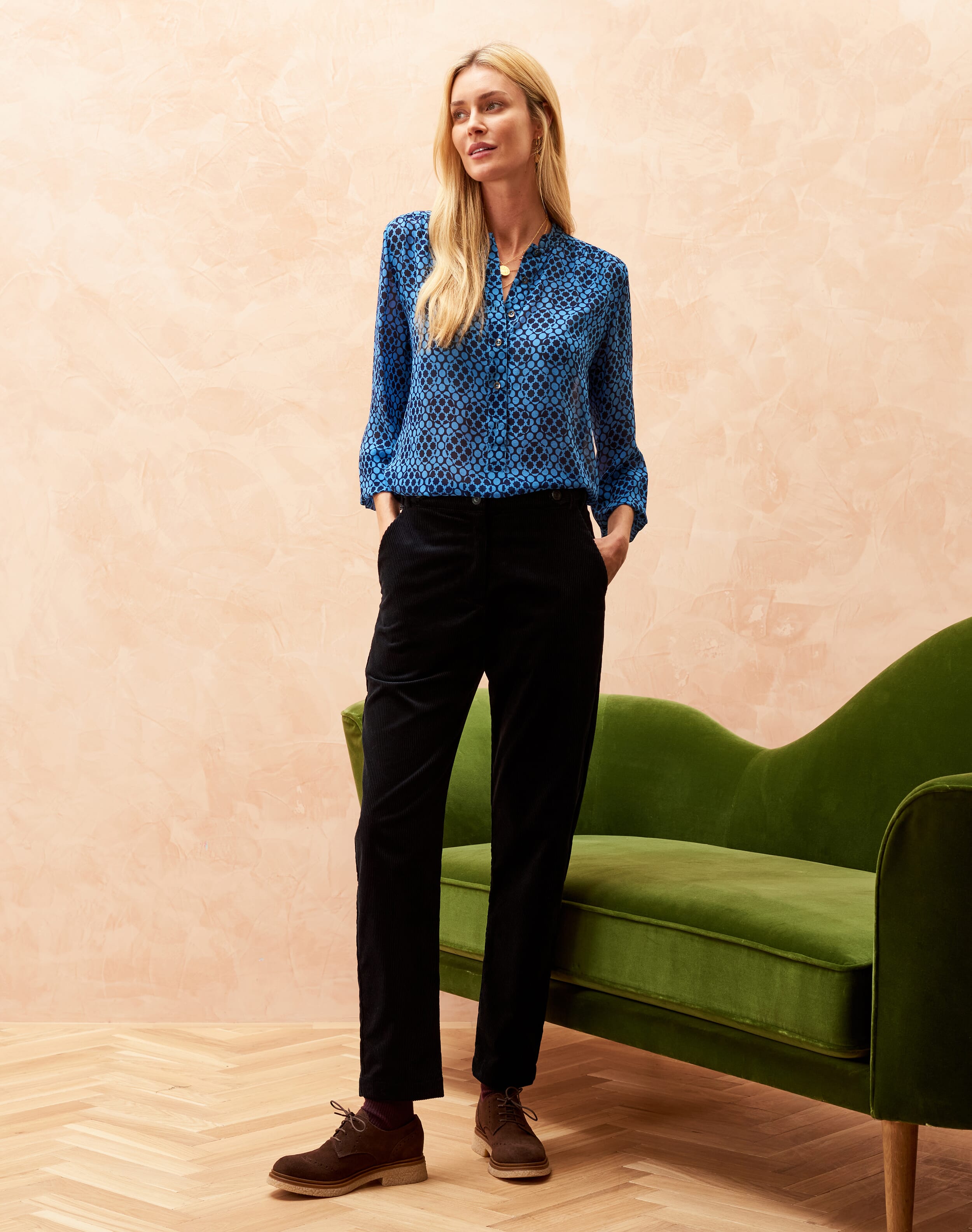 Corduroy Pull On Tapered Trousers in Midnight | Womenswear | Brora
