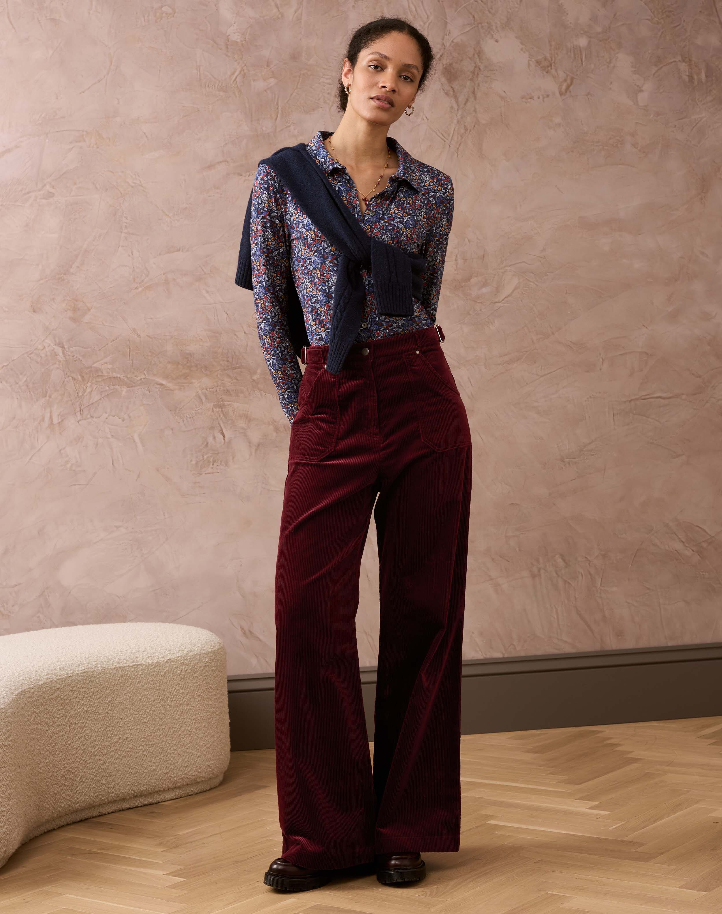 Brora Corduroy Wide Leg Trousers Claret