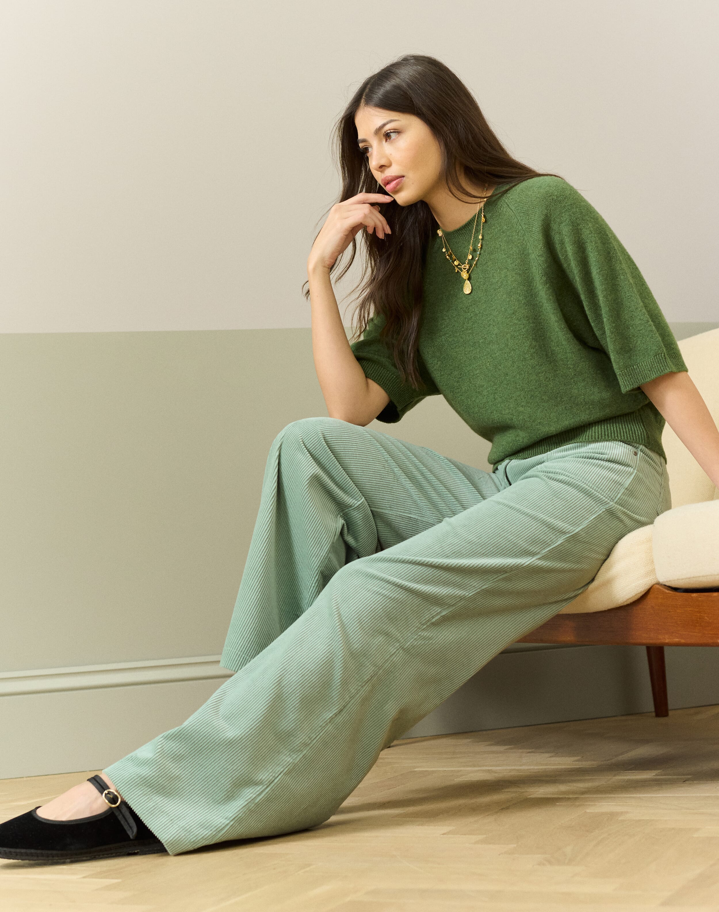 Brora Corduroy Wide Leg Trousers Eau De Nil  - Size: 16