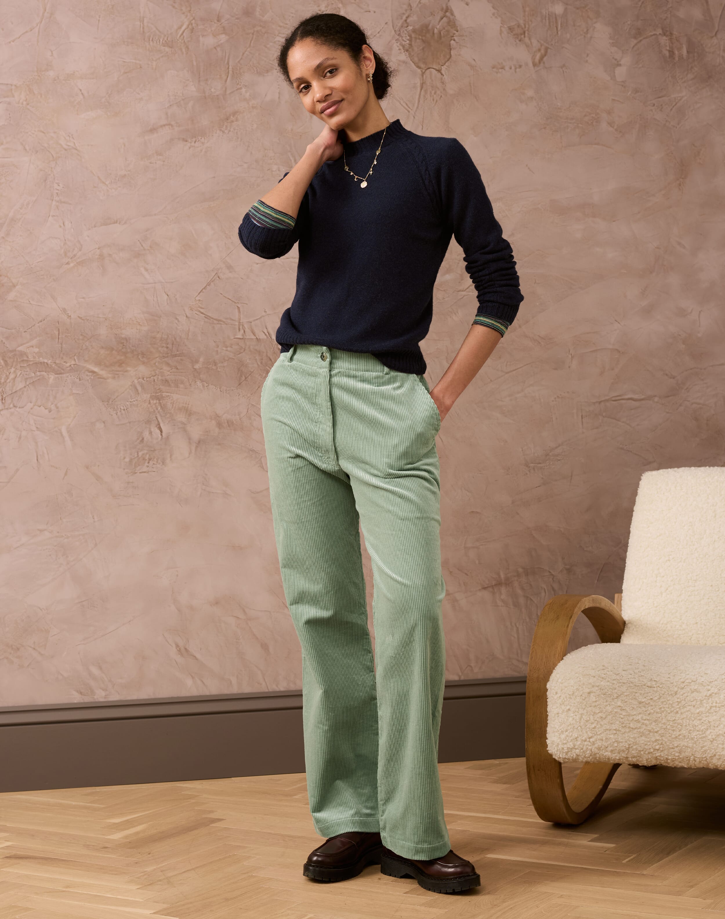 Brora Corduroy Straight Leg Trousers Eau De Nil for Women  - Size: 10