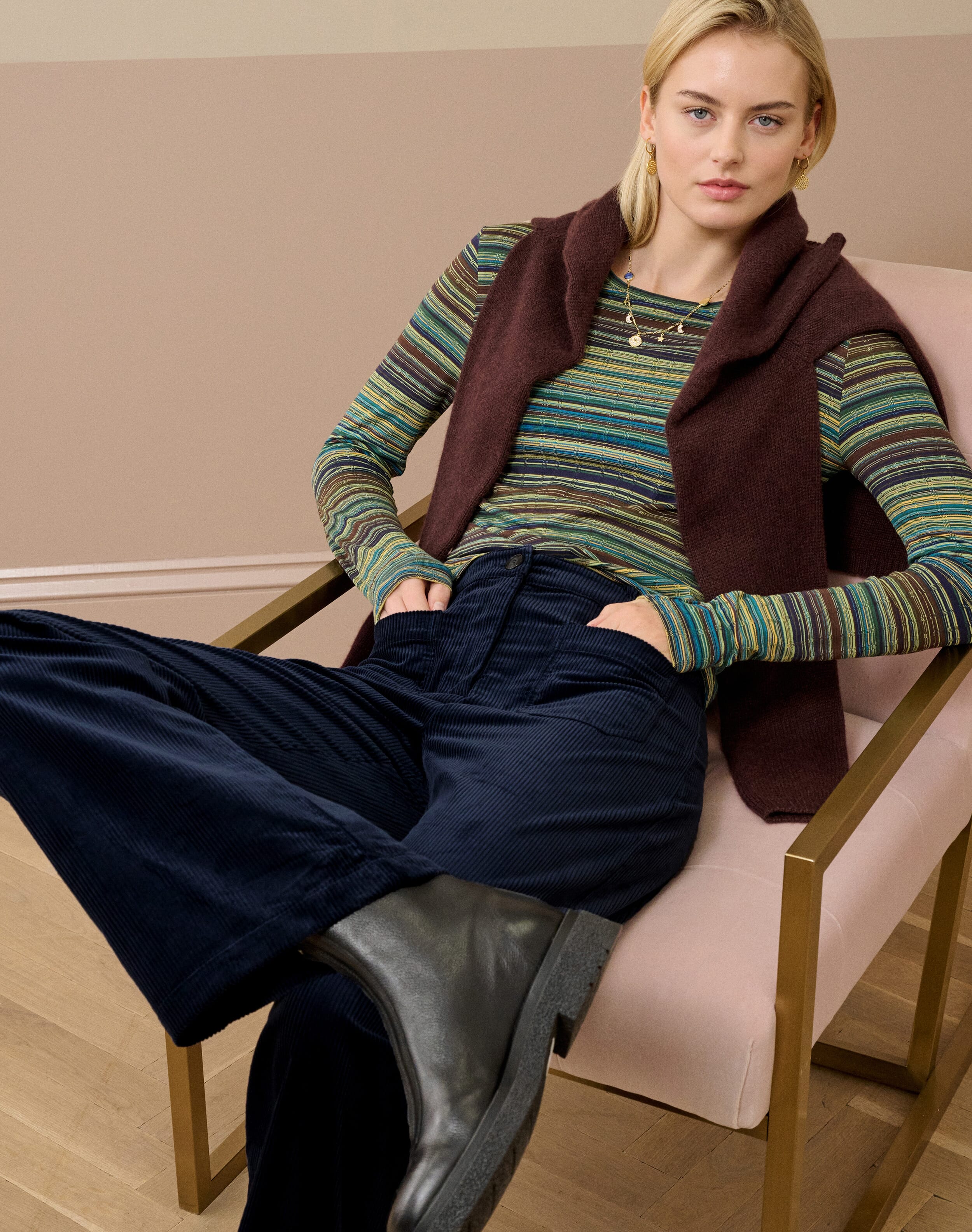Brora Organic Corduroy Wide Leg Trousers Ink