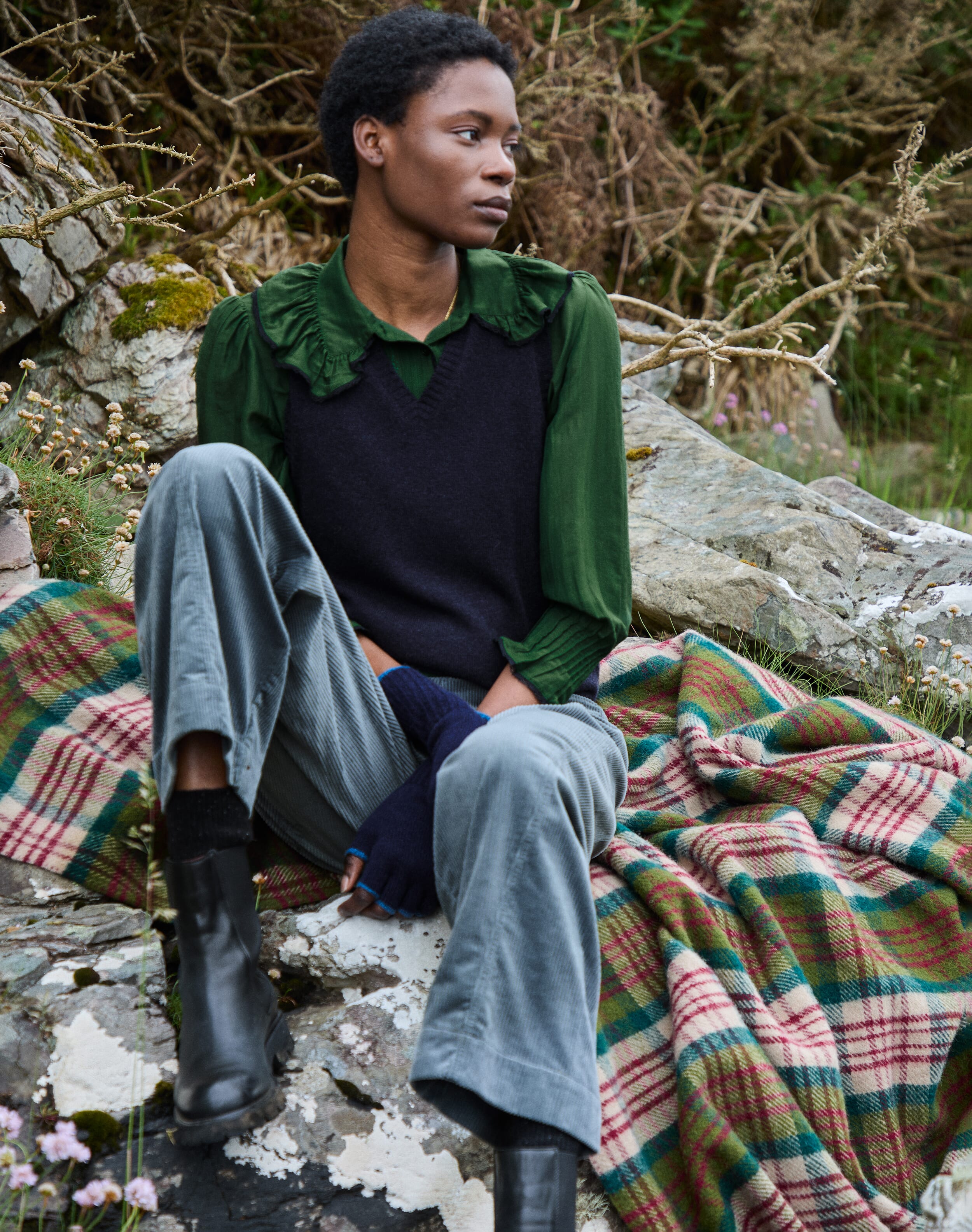 Brora Organic Corduroy Barrel Leg Trousers Mercury