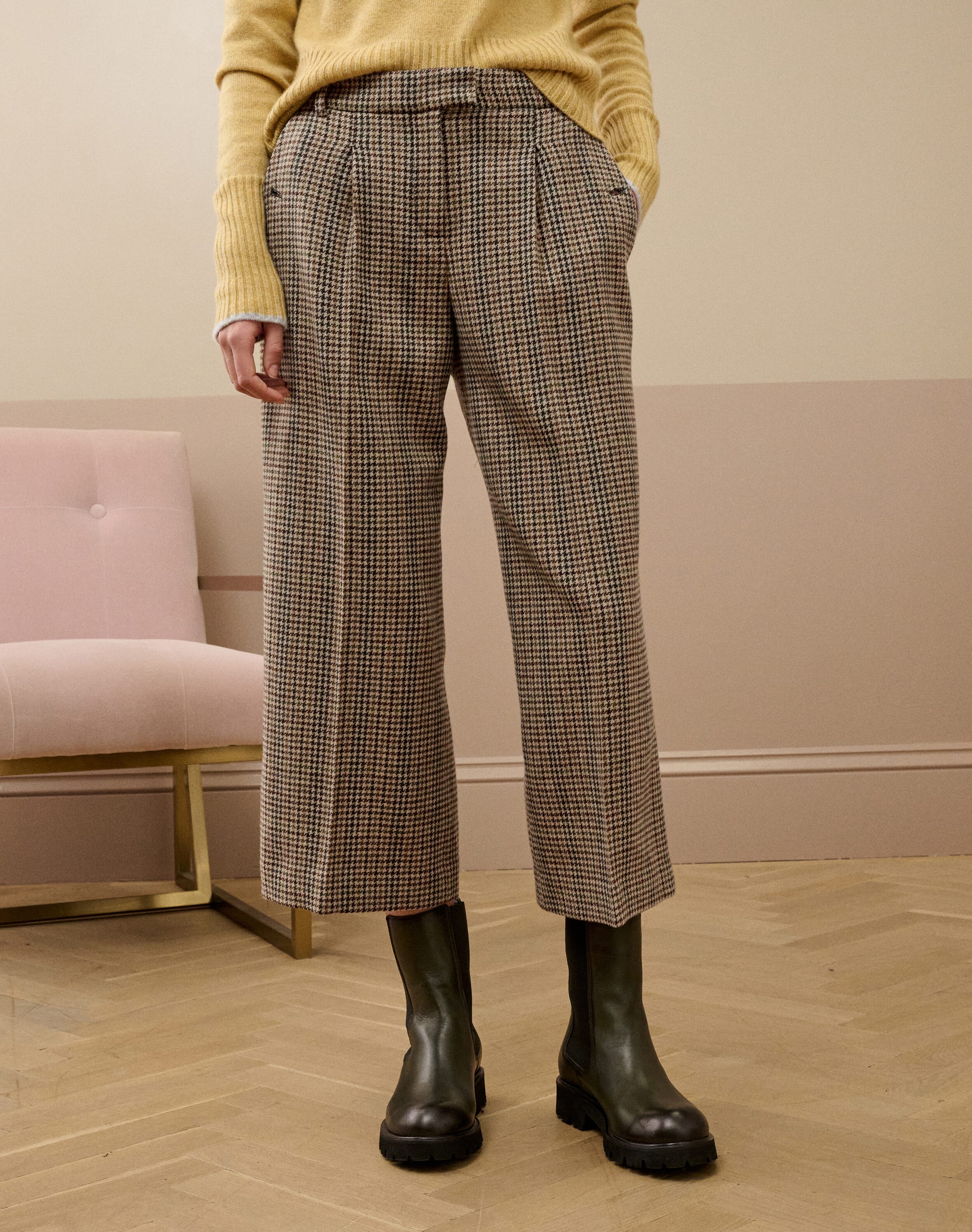 Houndstooth Wool Cropped Trousers | Brora Clearance