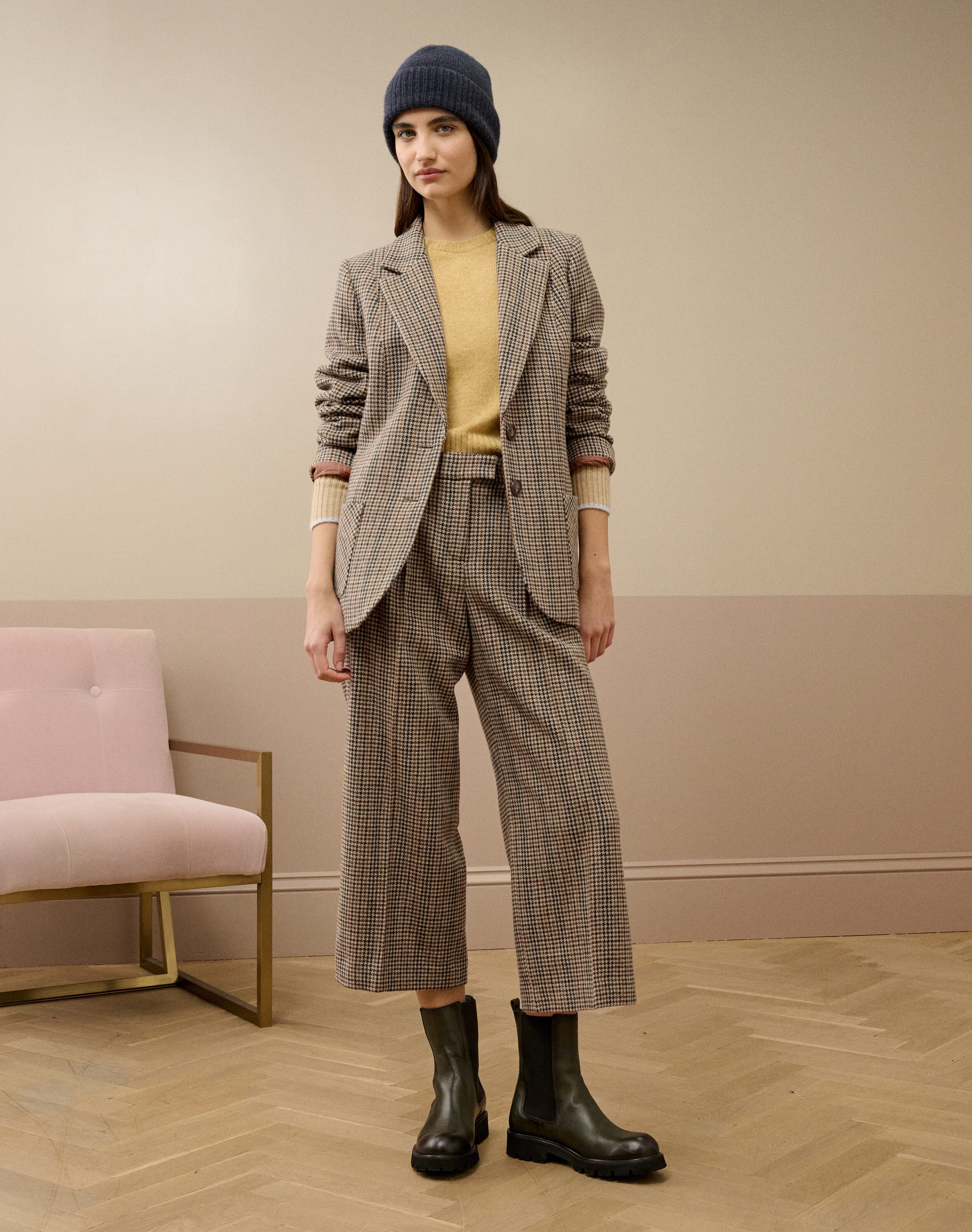 Houndstooth Wool Cropped Trousers | Chocolate | Brora Black Friday