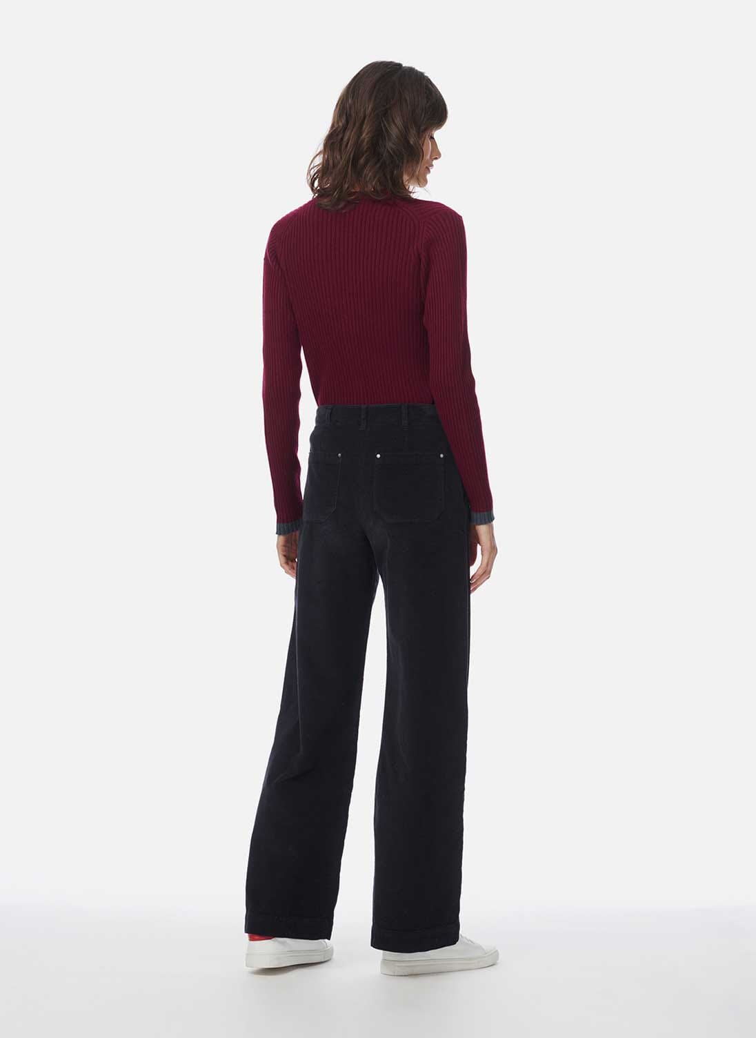 Wide-Leg Corduroy Trousers - Black