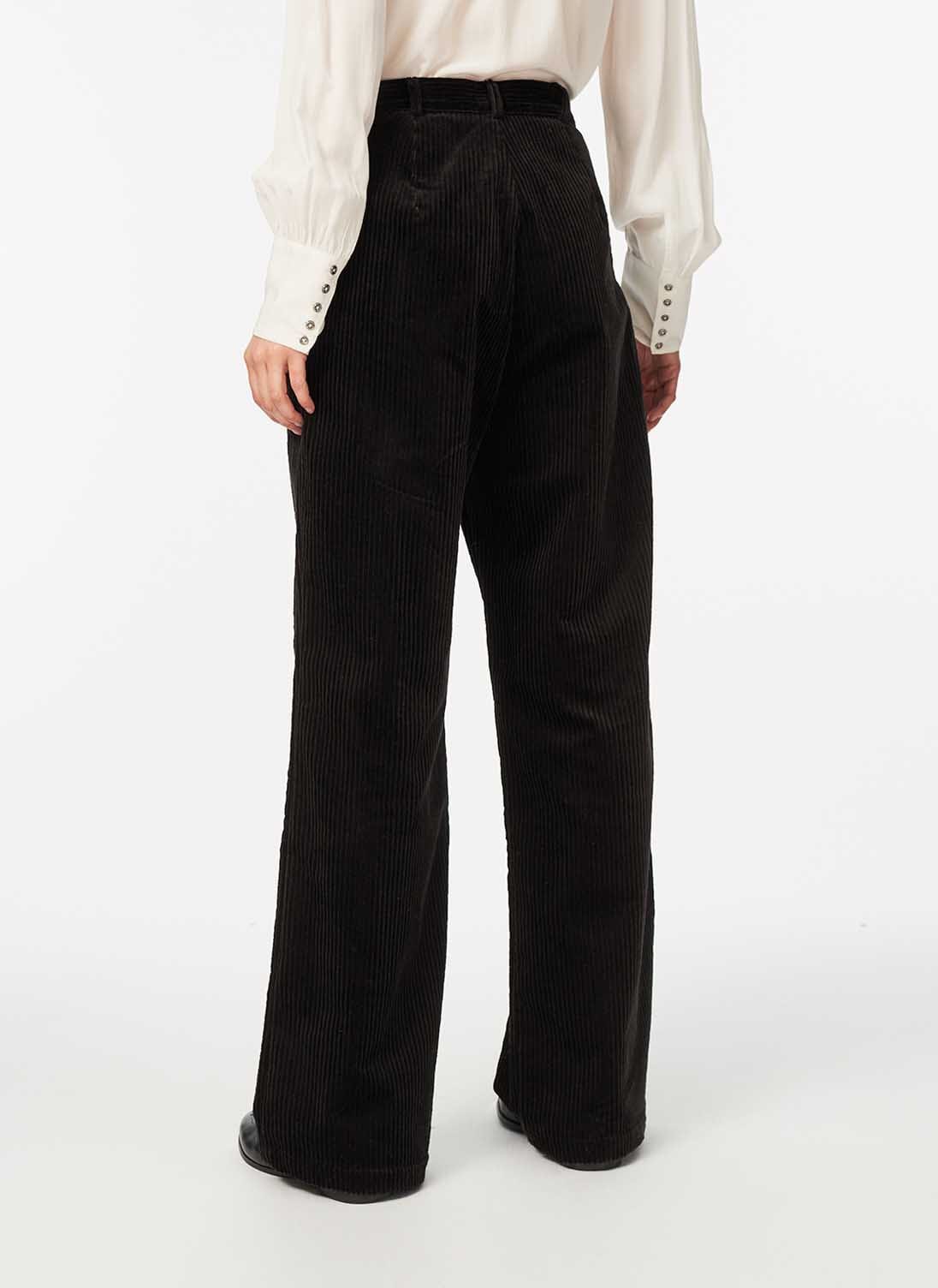 Black Jumbo Cord Wide Leg Trousers | Women's Trousers | Brora