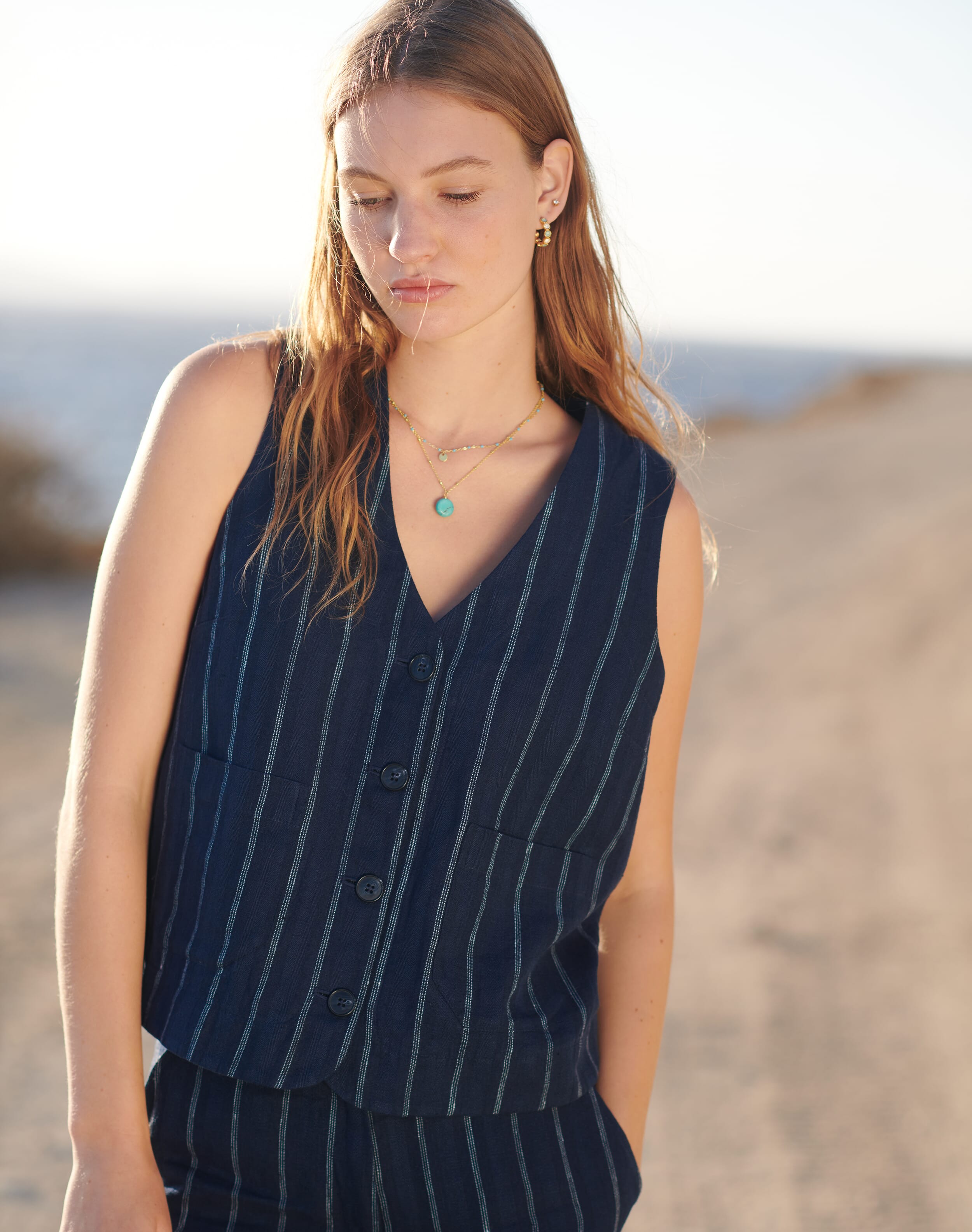 Brora Stripe Linen Waistcoat